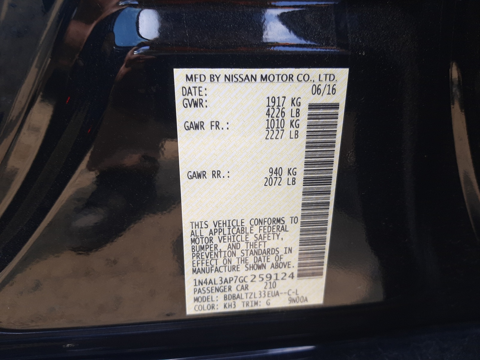 Photo 10 from auction – 2016 NISSAN ALTIMA 2.5 with VIN 1N4AL3AP7GC259124