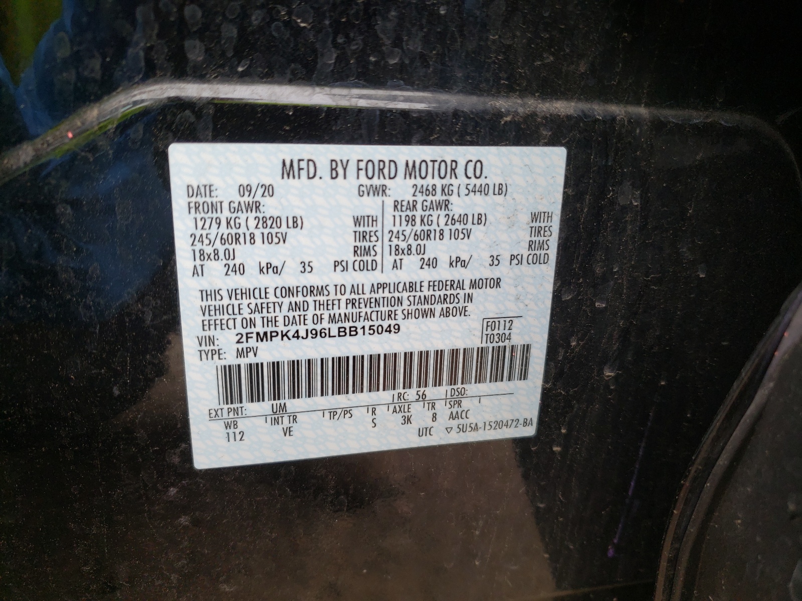 صورة رقم 10 من المزاد - 2020 FORD EDGE SEL مع VIN 2FMPK4J96LBB15049