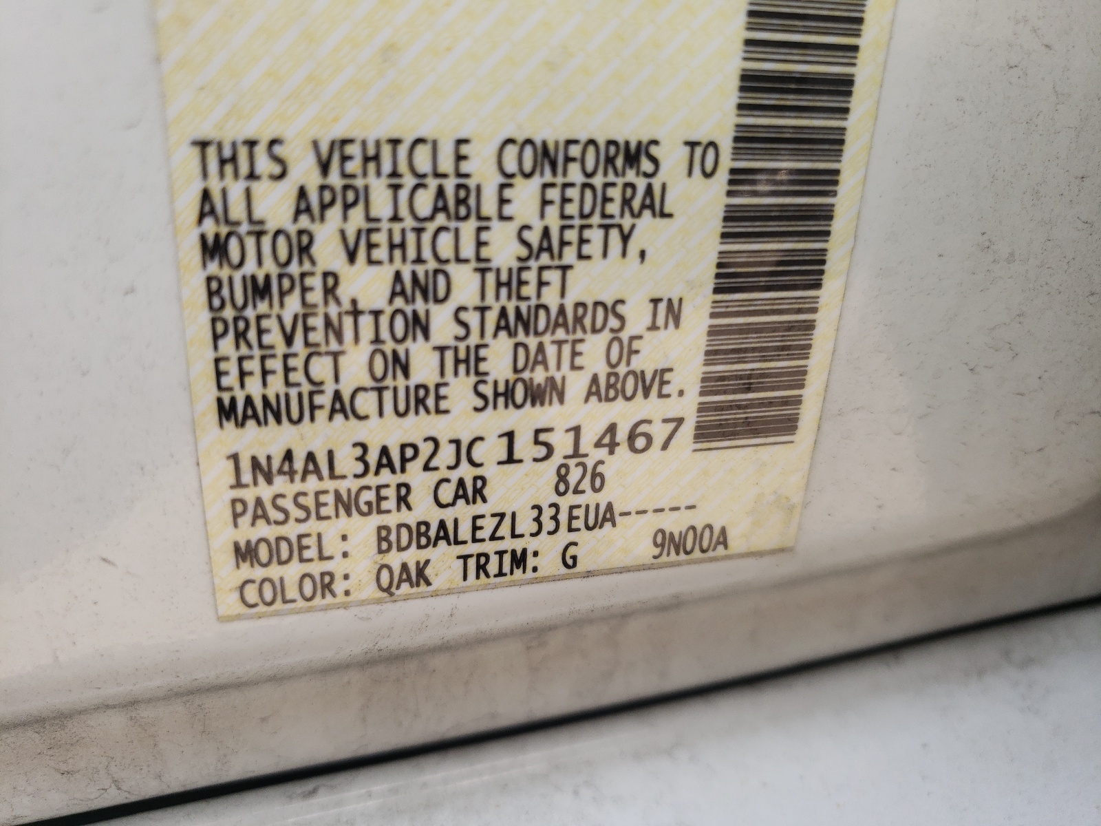 Photo 10 from auction – 2018 NISSAN ALTIMA with VIN 1N4AL3AP2JC151467
