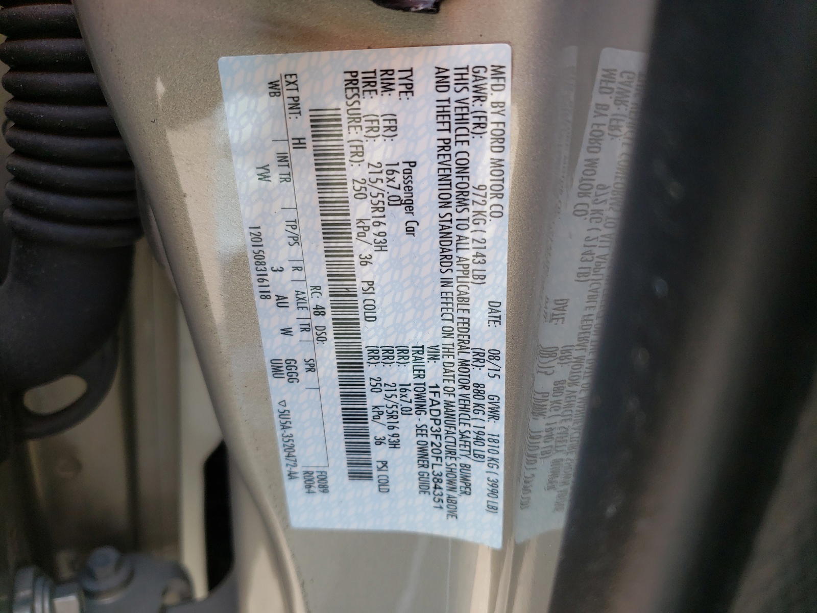 Photo 10 from auction – 2015 FORD FOCUS SE with VIN 1FADP3F20FL384351