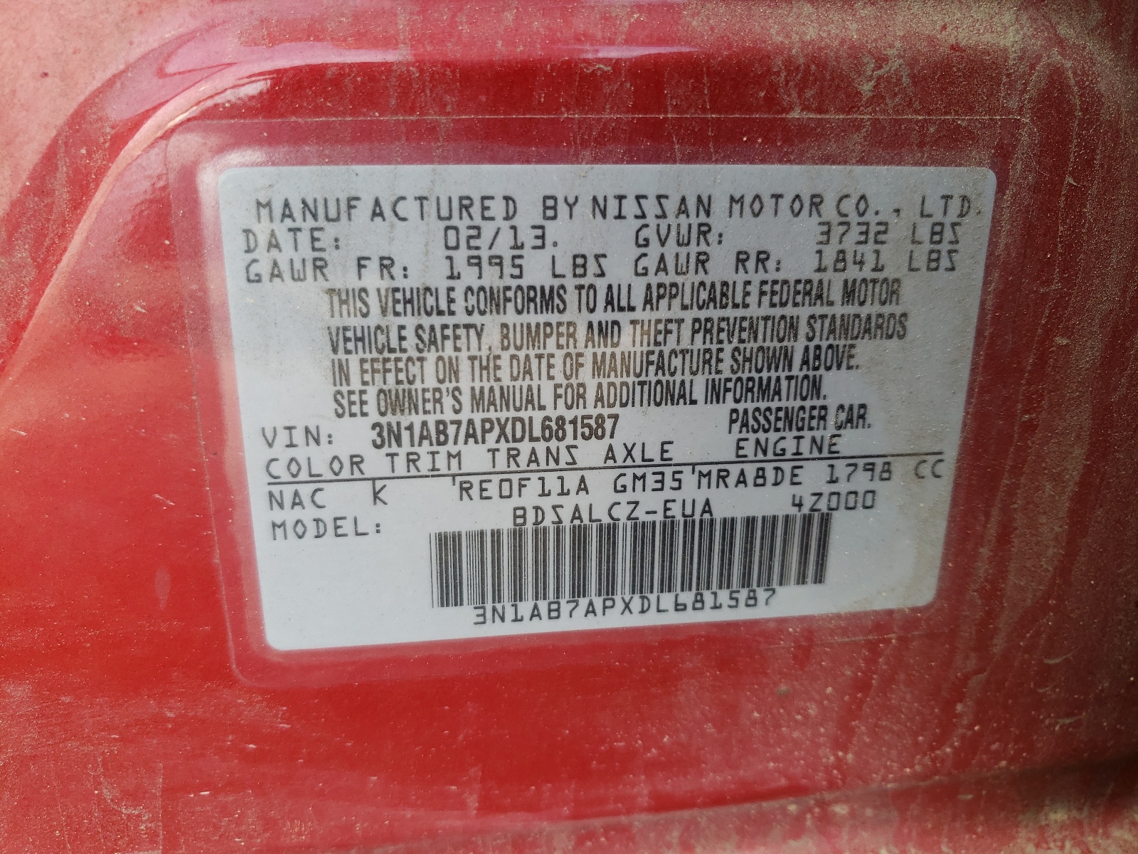 Photo 10 from auction – 2013 NISSAN SENTRA S with VIN 3N1AB7APXDL681587