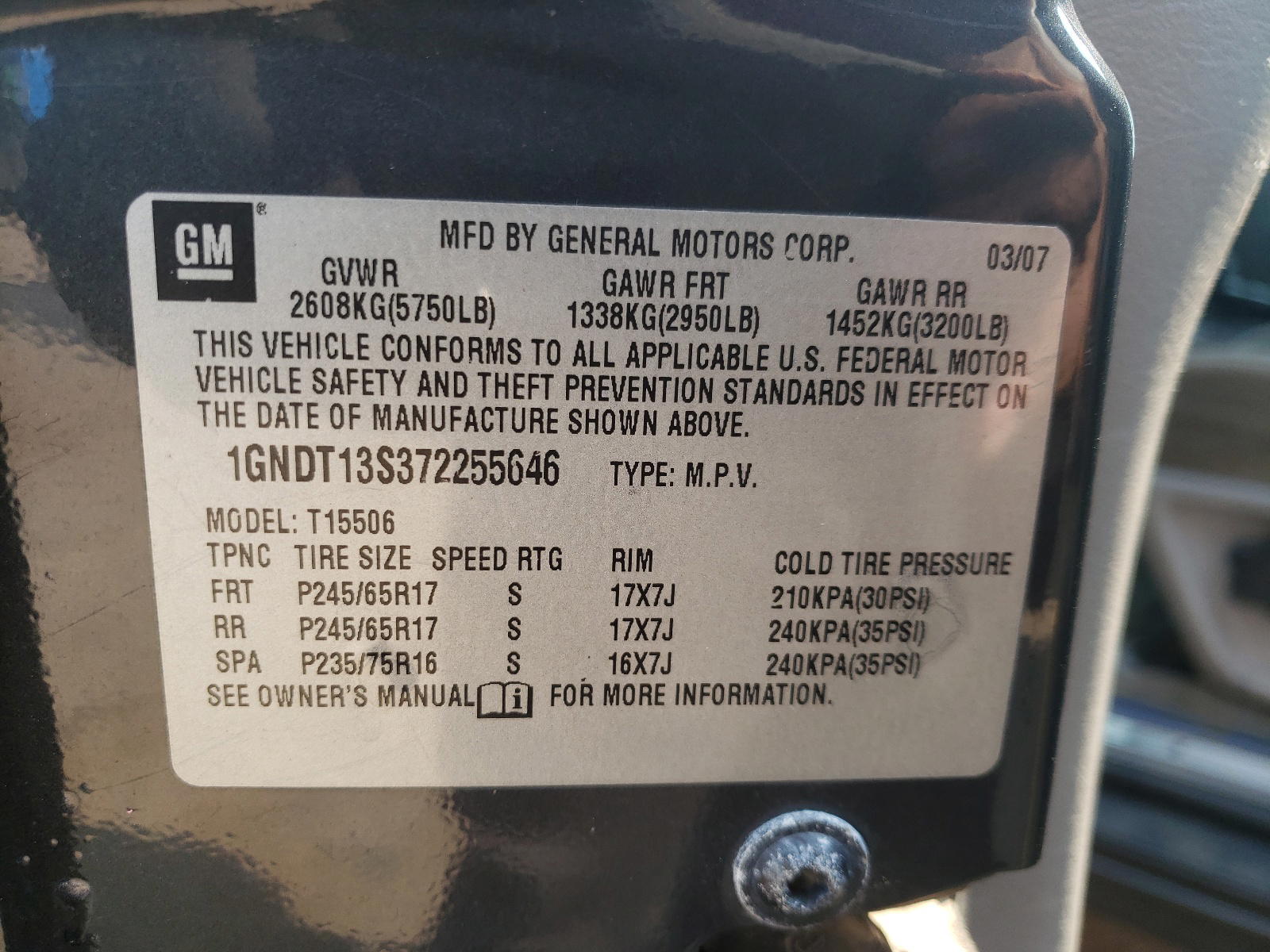 Photo 10 from auction – 2007 CHEVROLET TRAILBLAZE with VIN 1GNDT13S372255646