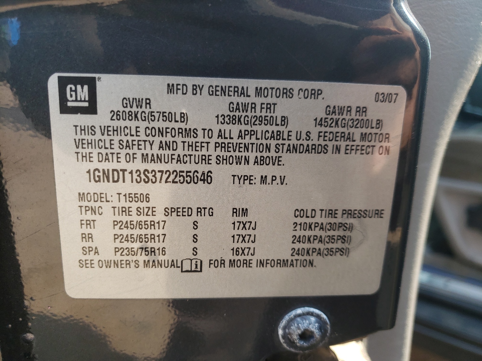 Zdjęcie 10 z aukcji – 2007 CHEVROLET TRAILBLAZE z VIN 1GNDT13S372255646