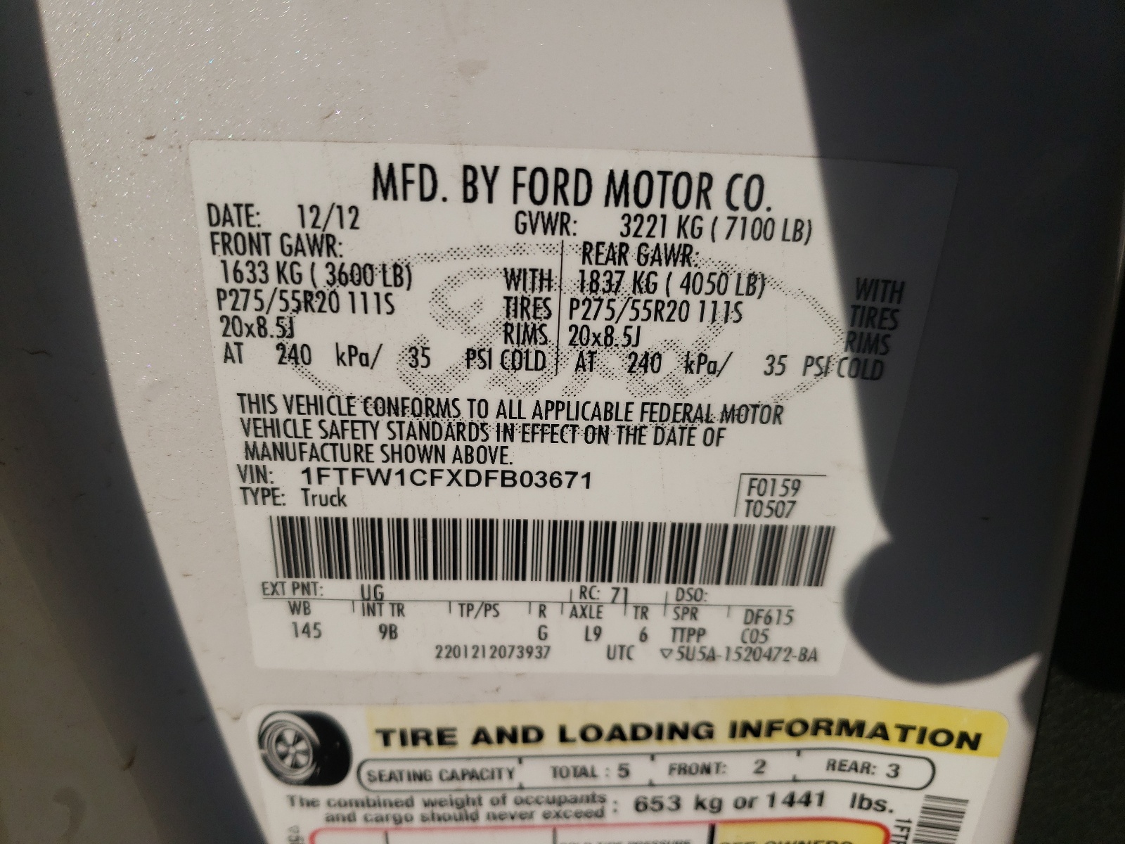 Photo 10 from auction – 2013 FORD F150 SUPER with VIN 1FTFW1CFXDFB03671