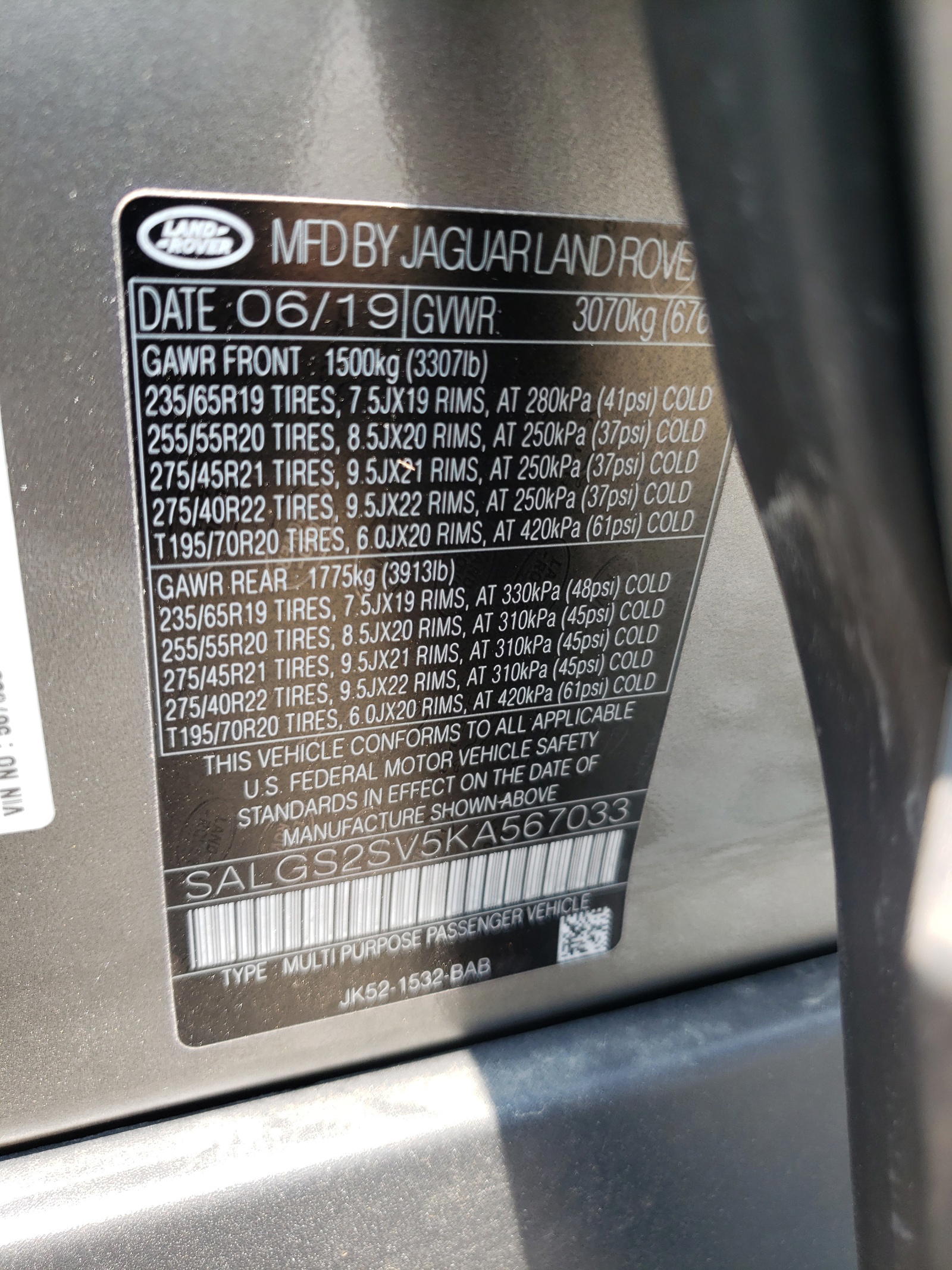 Photo 10 from auction – 2019 LAND ROVER RANGE ROVE with VIN SALGS2SV5KA567033