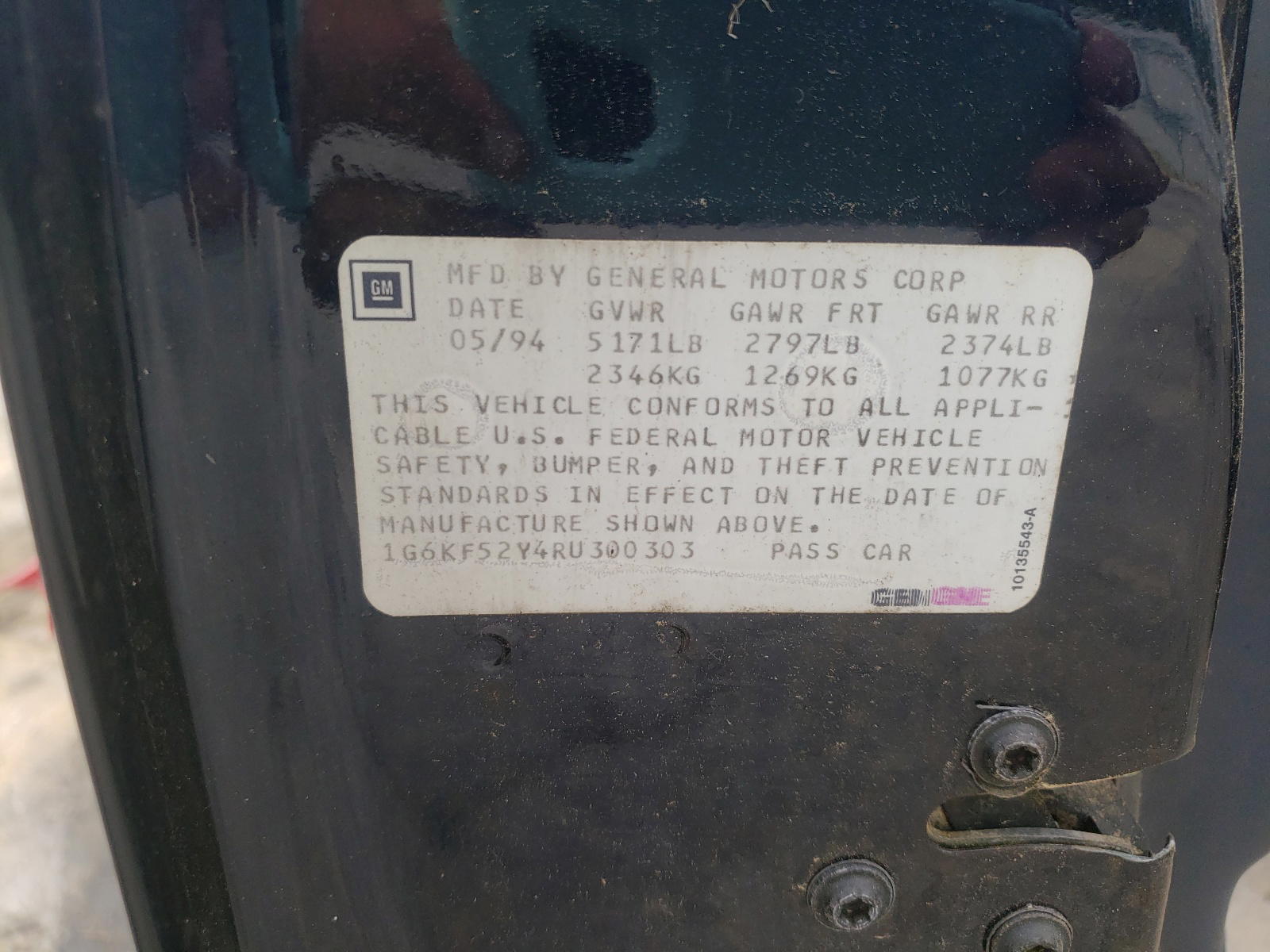 Photo 10 from auction – 1994 CADILLAC DEVILLE CO with VIN 1G6KF52Y4RU300303