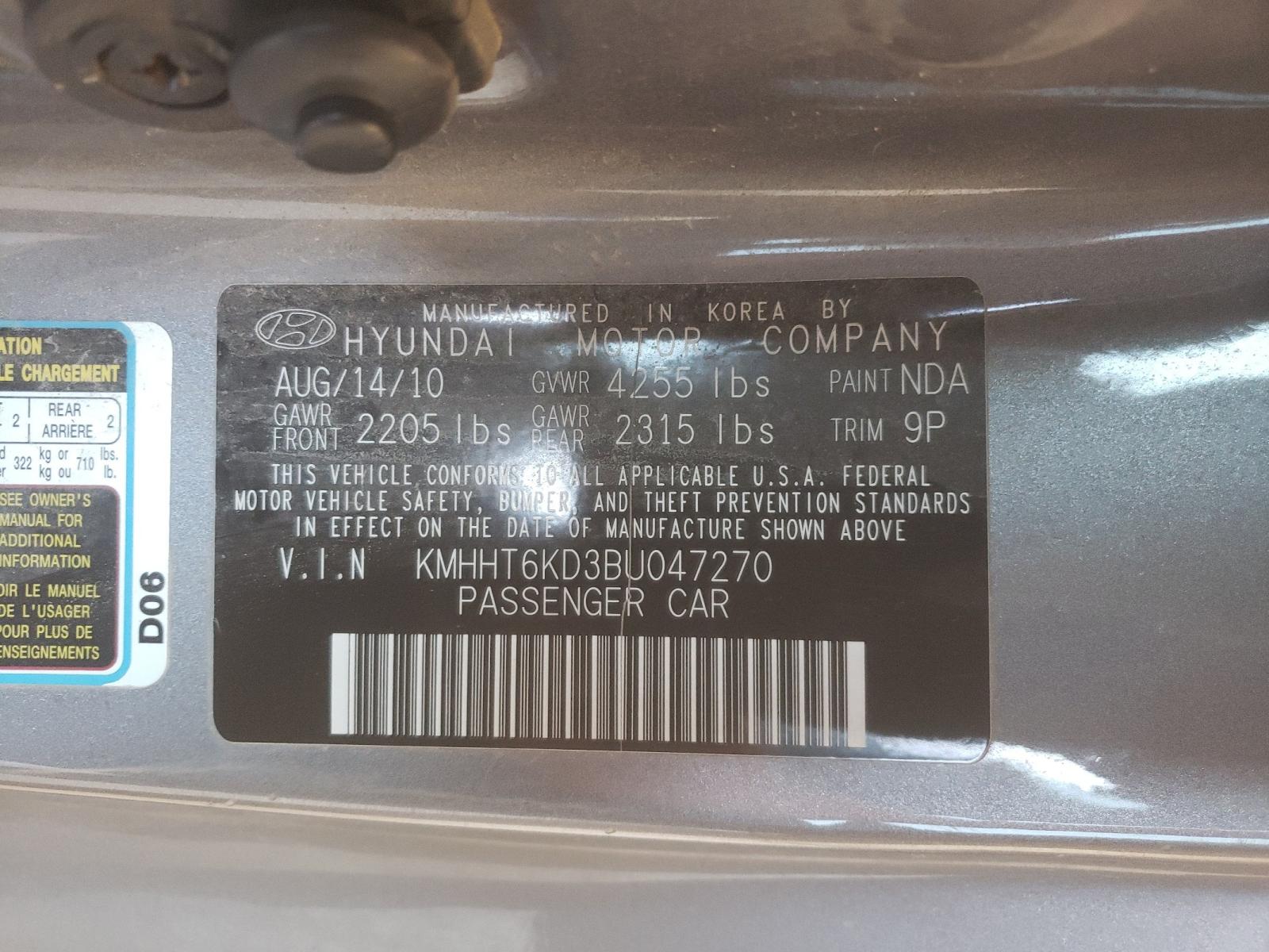 Photo 10 from auction – 2011 HYUNDAI GENESIS CO with VIN KMHHT6KD3BU047270
