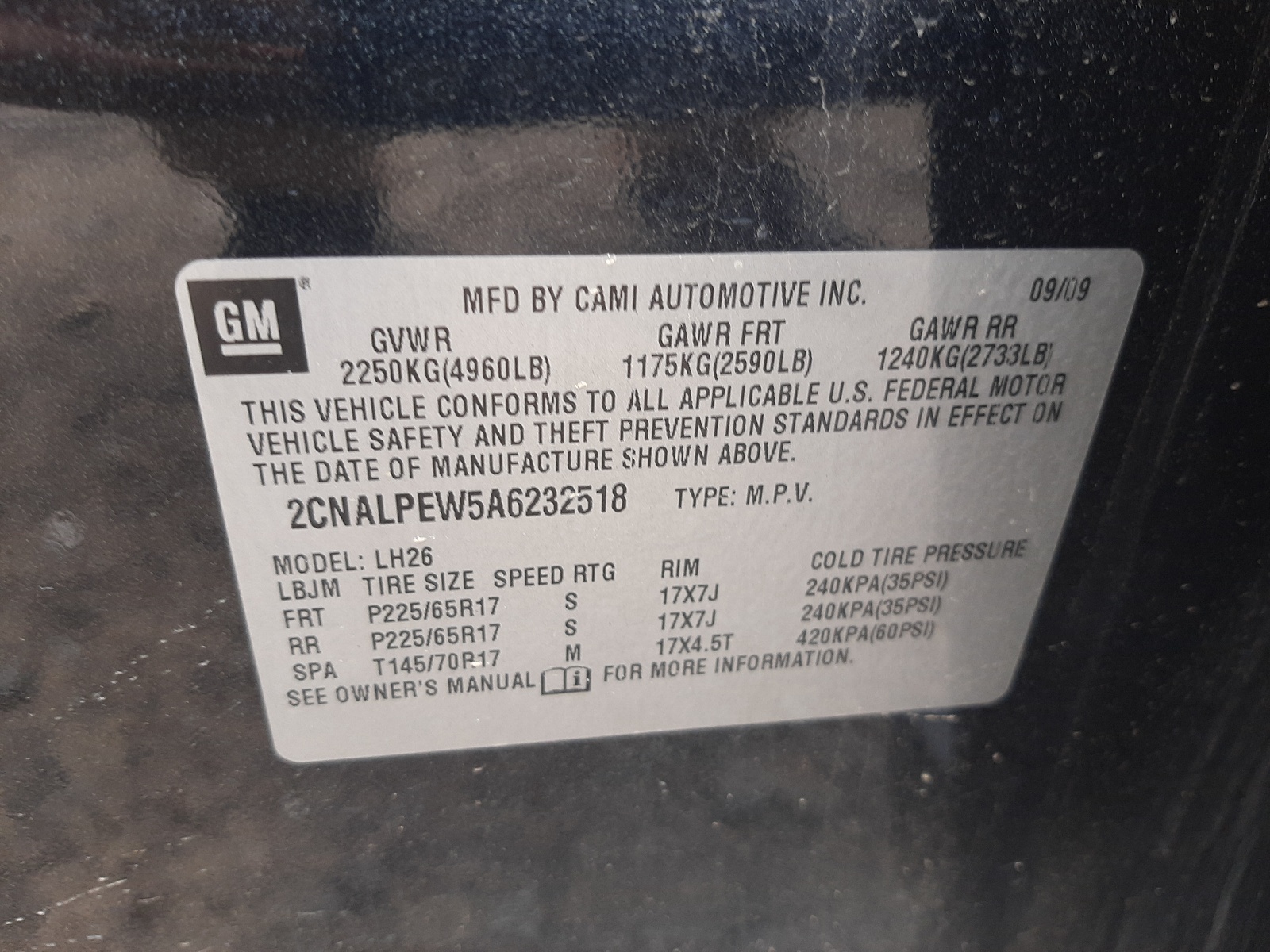 Photo 10 from auction – 2010 CHEVROLET EQUINOX LT with VIN 2CNALPEW5A6232518