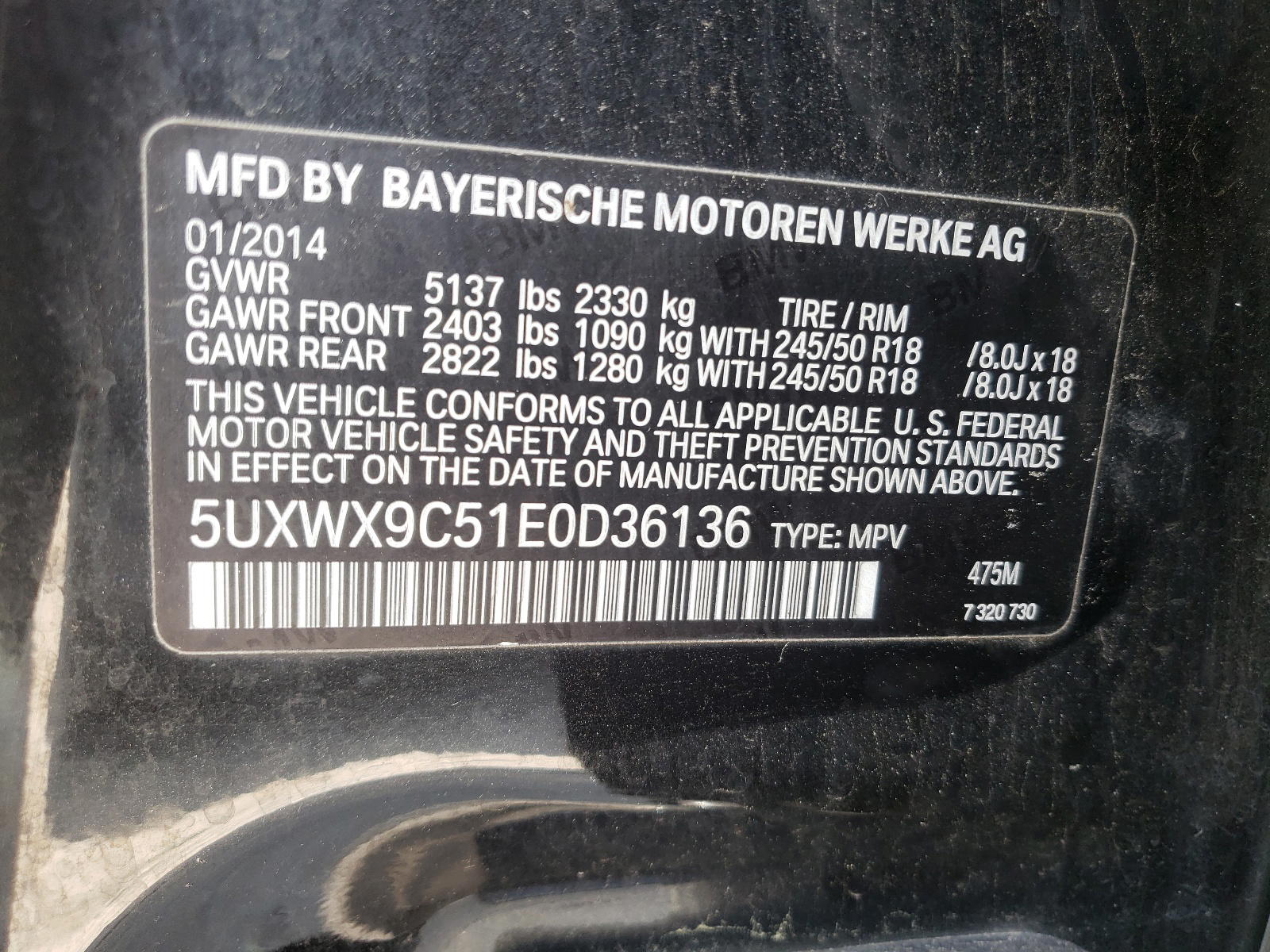 Photo 10 from auction – 2014 BMW X3 with VIN 5UXWX9C51E0D36136