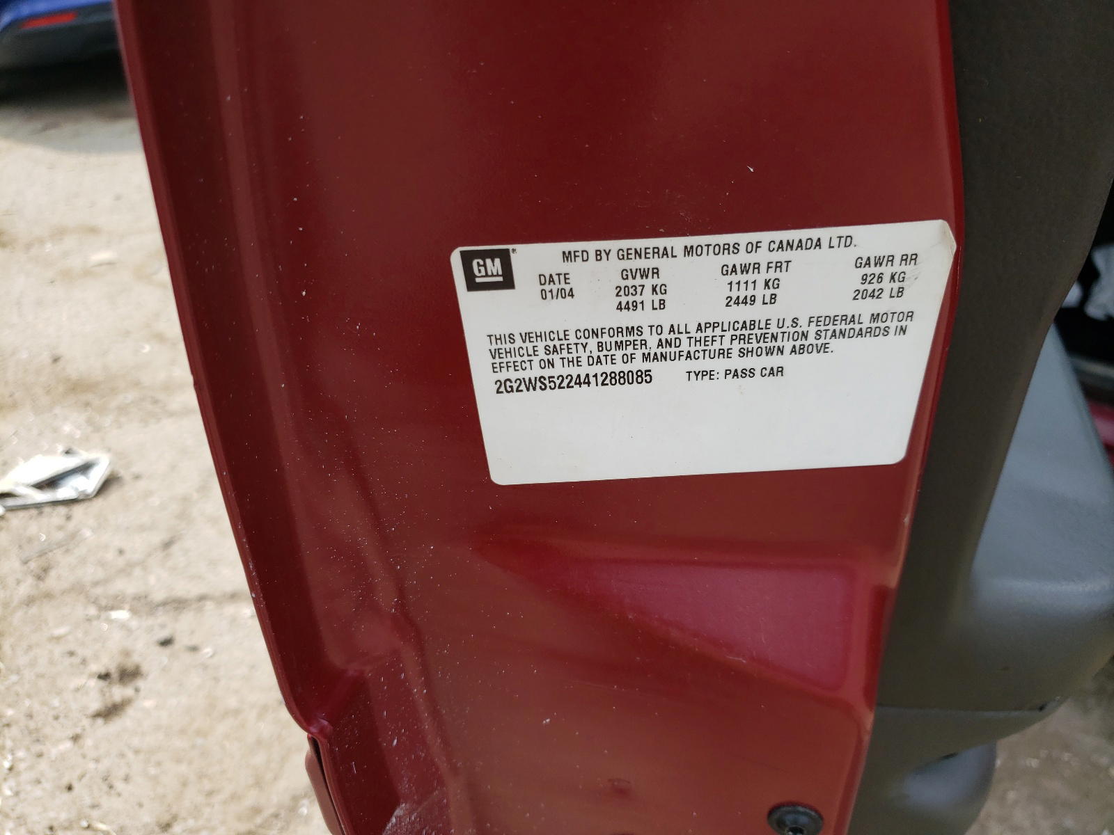 Photo 10 from auction – 2004 PONTIAC GRAND PRIX with VIN 2G2WS522441288085