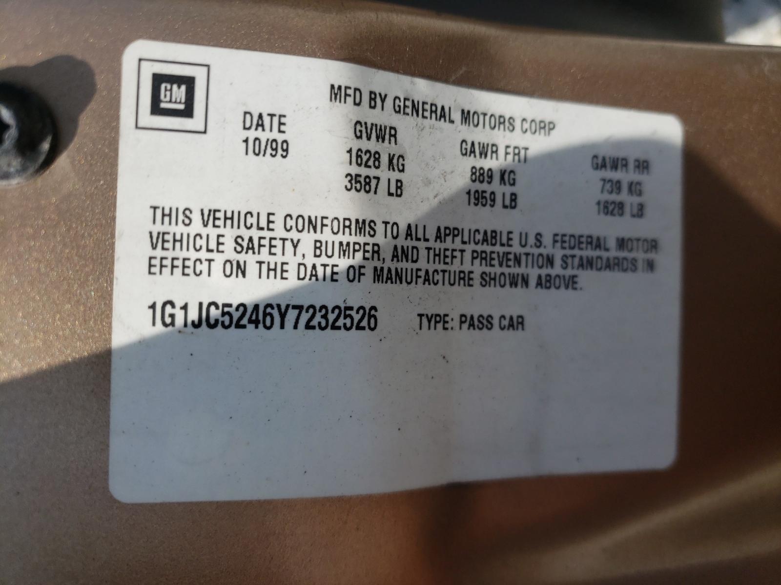 Photo 10 from auction – 2000 CHEVROLET CAVALIER with VIN 1G1JC5246Y7232526
