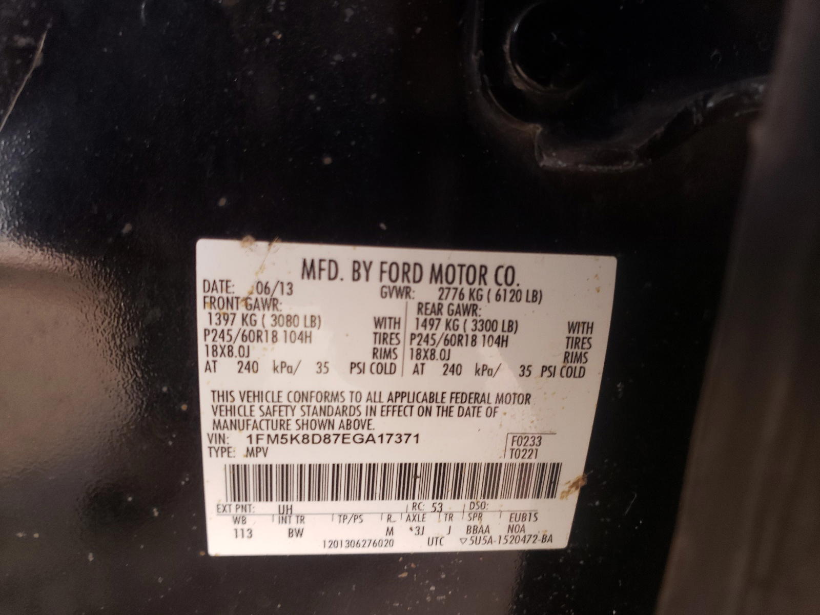 Photo 10 from auction – 2014 FORD EXPLORER X with VIN 1FM5K8D87EGA17371