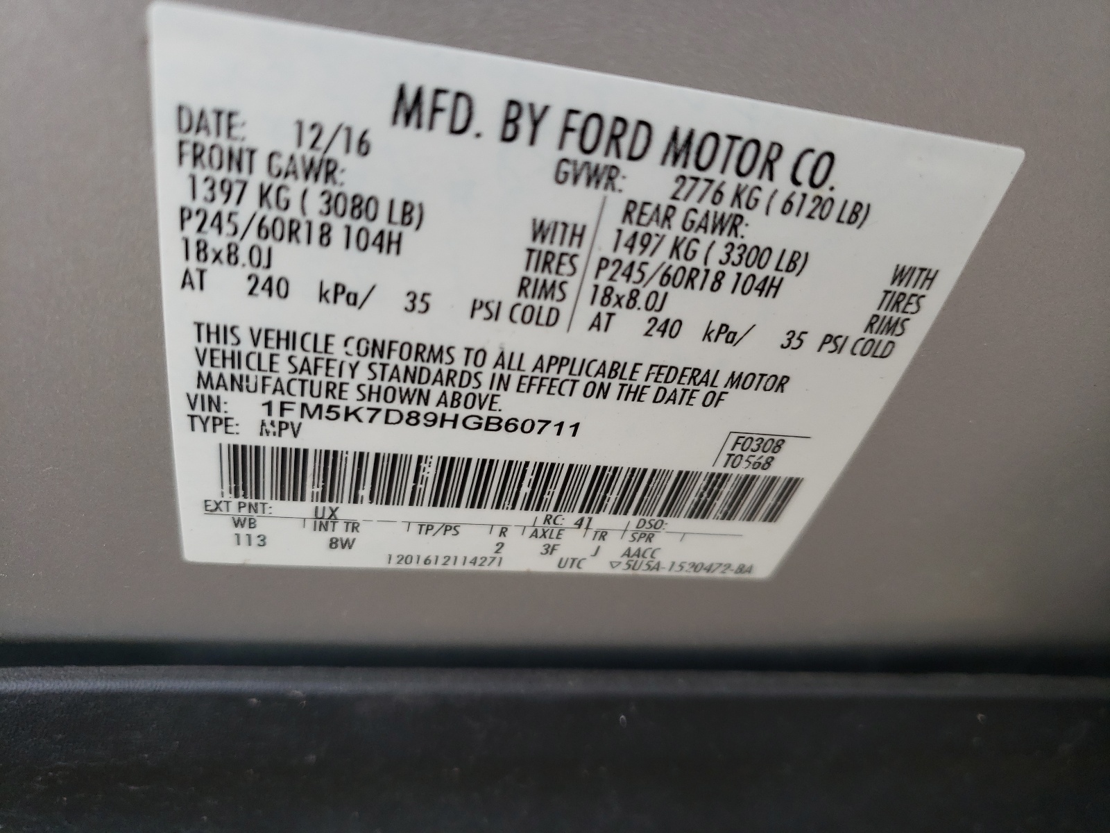 صورة رقم 10 من المزاد - 2017 FORD EXPLORER X مع VIN 1FM5K7D89HGB60711