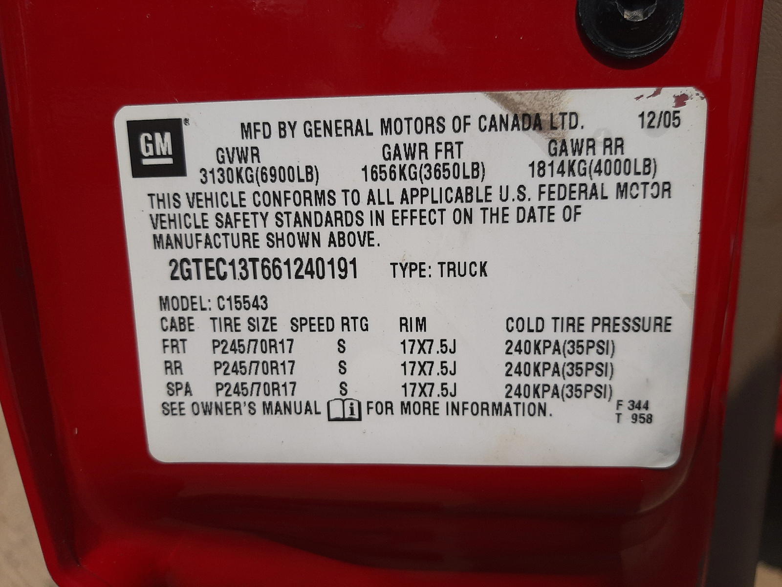 Photo 10 from auction – 2006 GMC SIERRA with VIN 2GTEC13T661240191