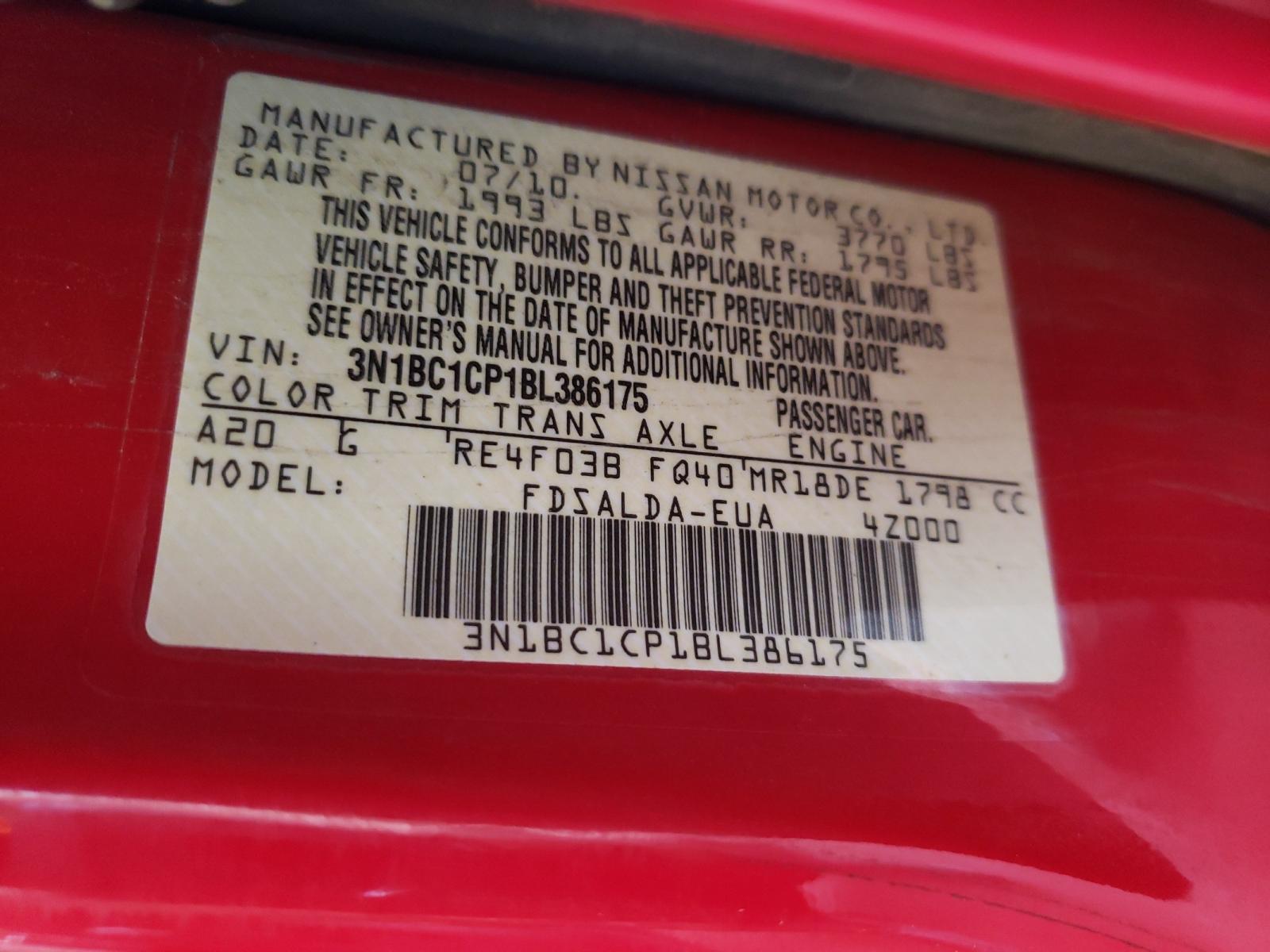 Photo 10 from auction – 2011 NISSAN VERSA S with VIN 3N1BC1CP1BL386175