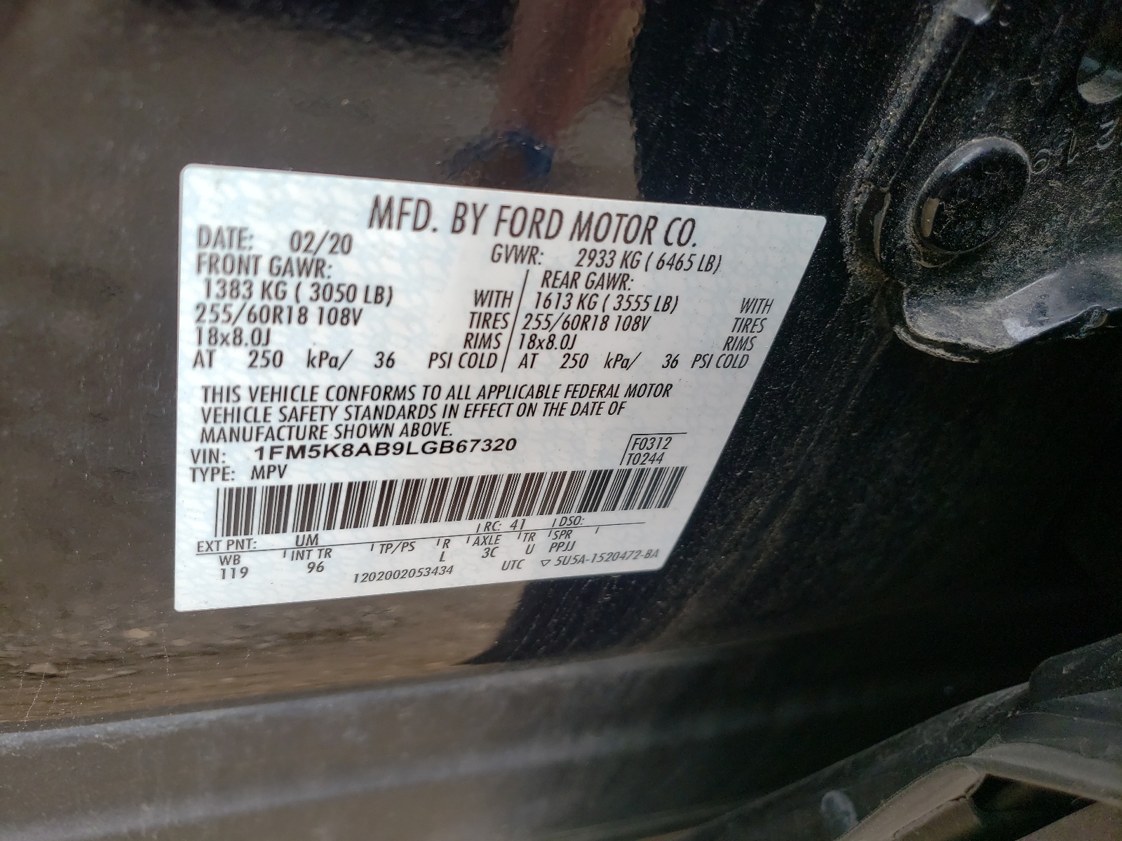 Photo 10 from auction – 2020 FORD EXPLORER P with VIN 1FM5K8AB9LGB67320