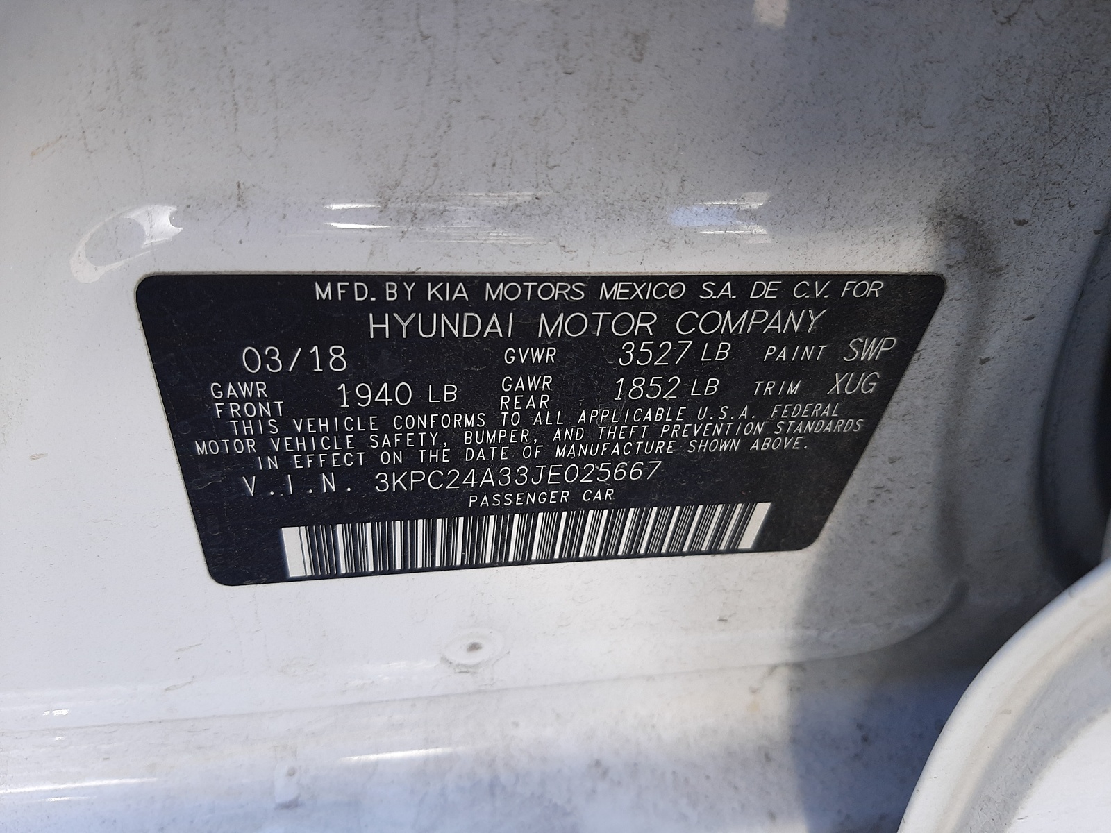 Photo 10 from auction – 2018 HYUNDAI ACCENT SE with VIN 3KPC24A33JE025667