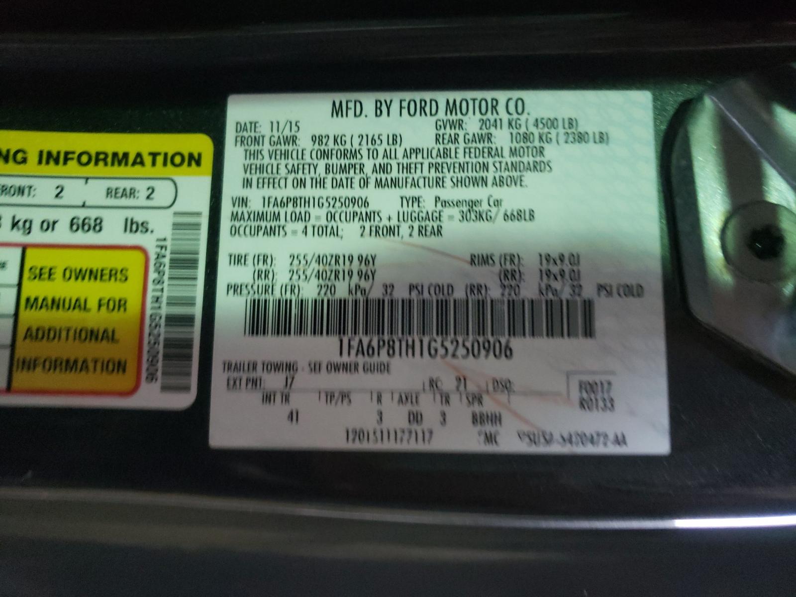 Photo 10 from auction – 2016 FORD MUSTANG with VIN 1FA6P8TH1G5250906