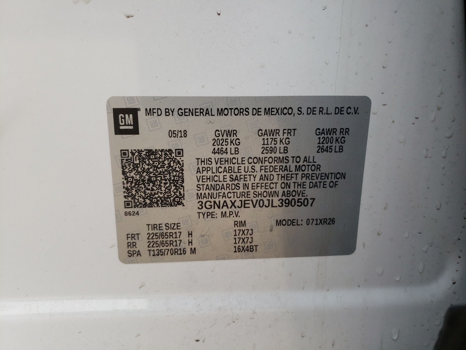 Photo 10 from auction – 2018 CHEVROLET EQUINOX LT with VIN 3GNAXJEV0JL390507