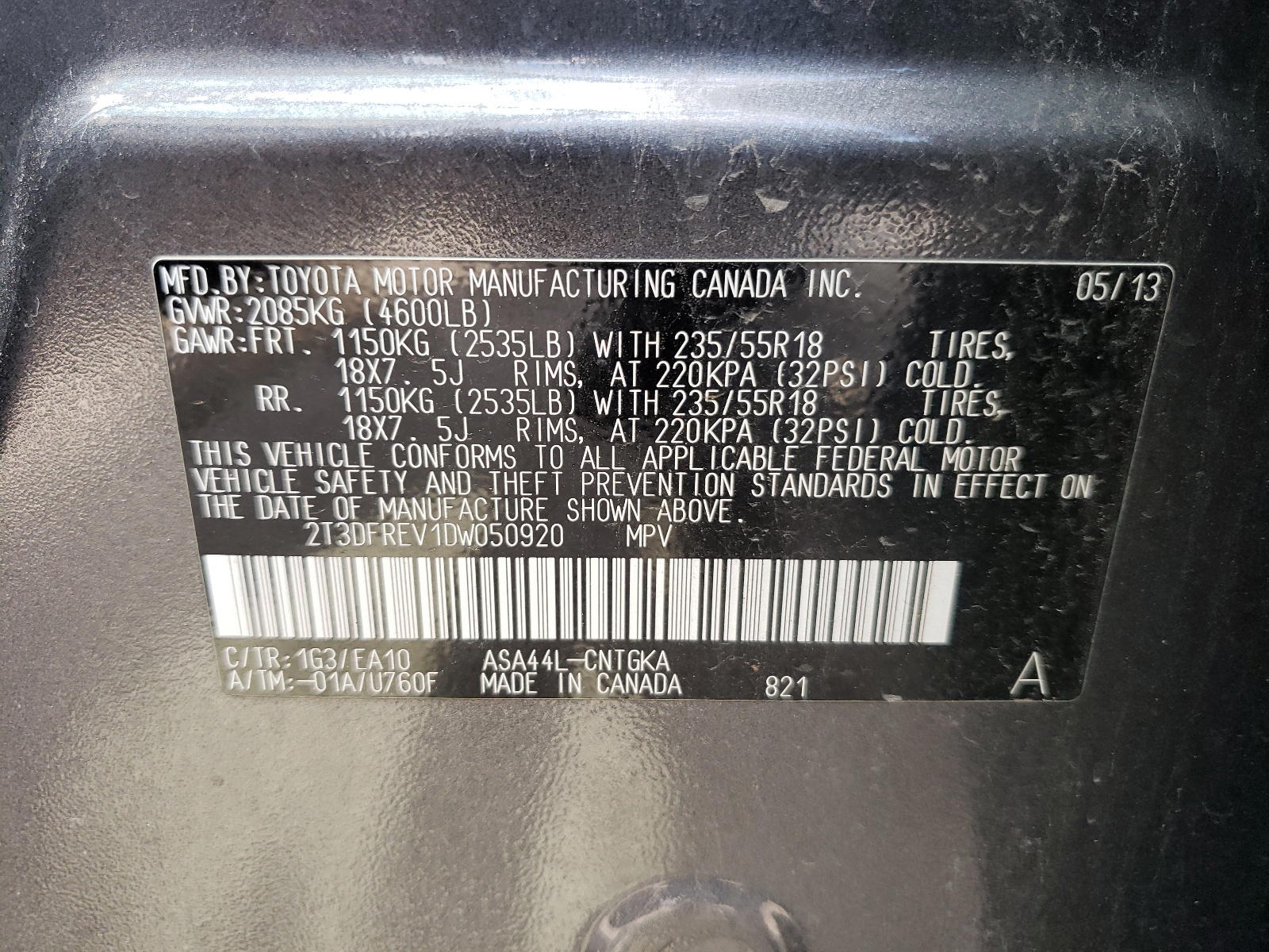 Photo 10 from auction – 2013 TOYOTA RAV4 LIMIT with VIN 2T3DFREV1DW050920