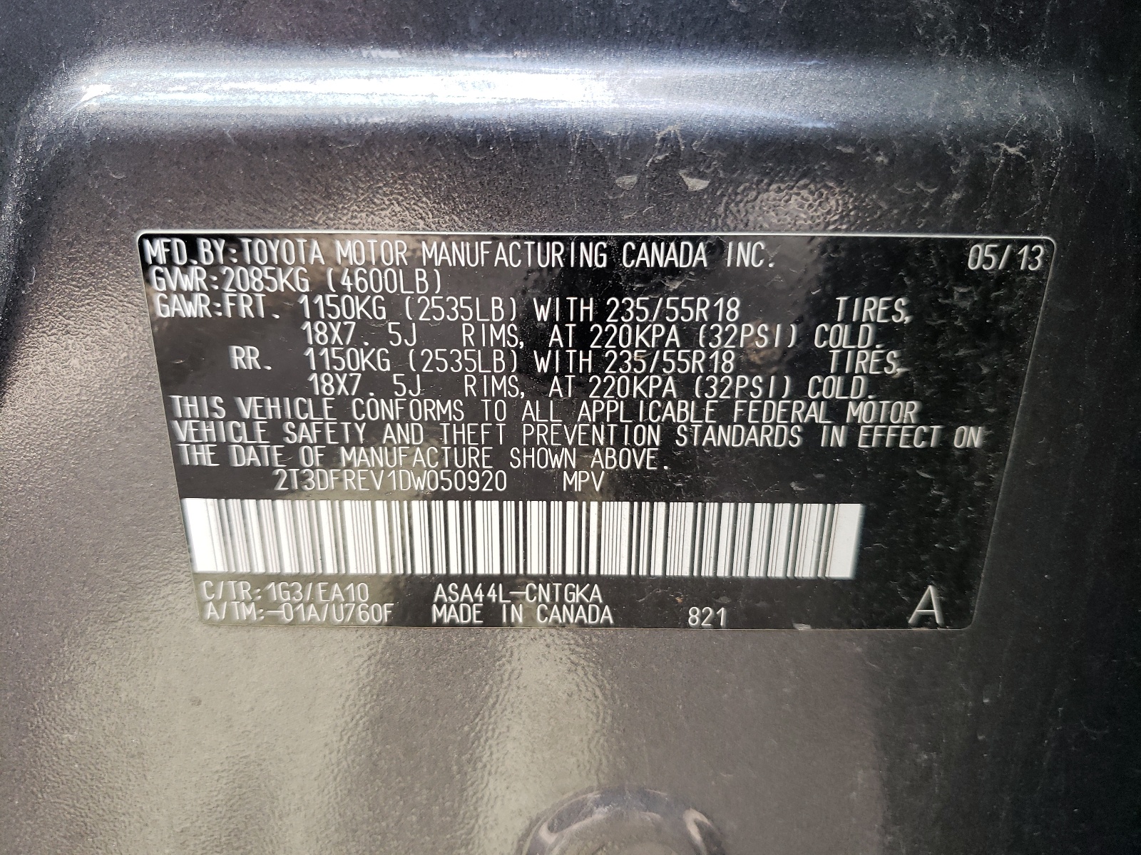 Zdjęcie 10 z aukcji – 2013 TOYOTA RAV4 LIMIT z VIN 2T3DFREV1DW050920