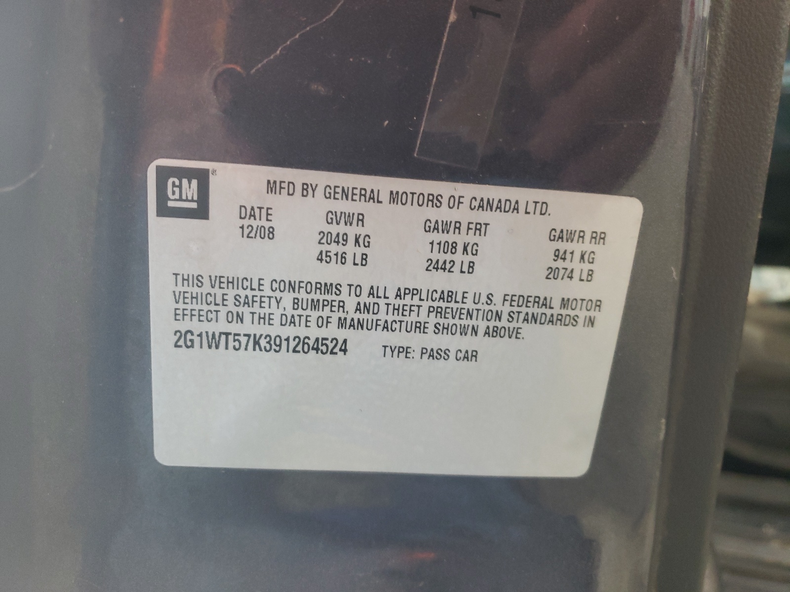 Photo 10 from auction – 2009 CHEVROLET IMPALA 1LT with VIN 2G1WT57K391264524