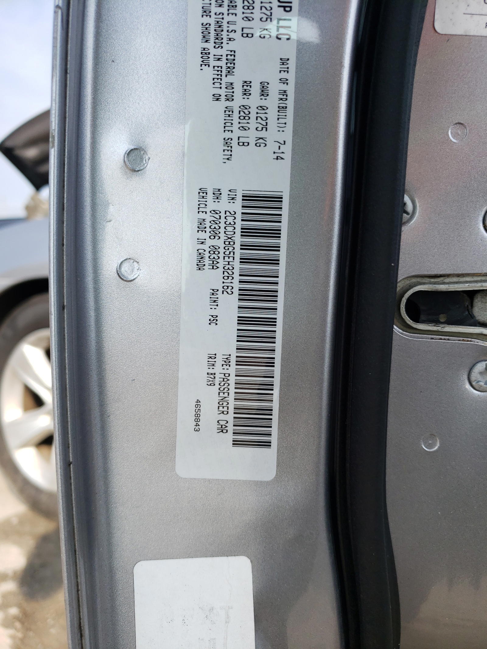 Photo 10 from auction – 2014 DODGE CHARGER SE with VIN 2C3CDXBG5EH326162