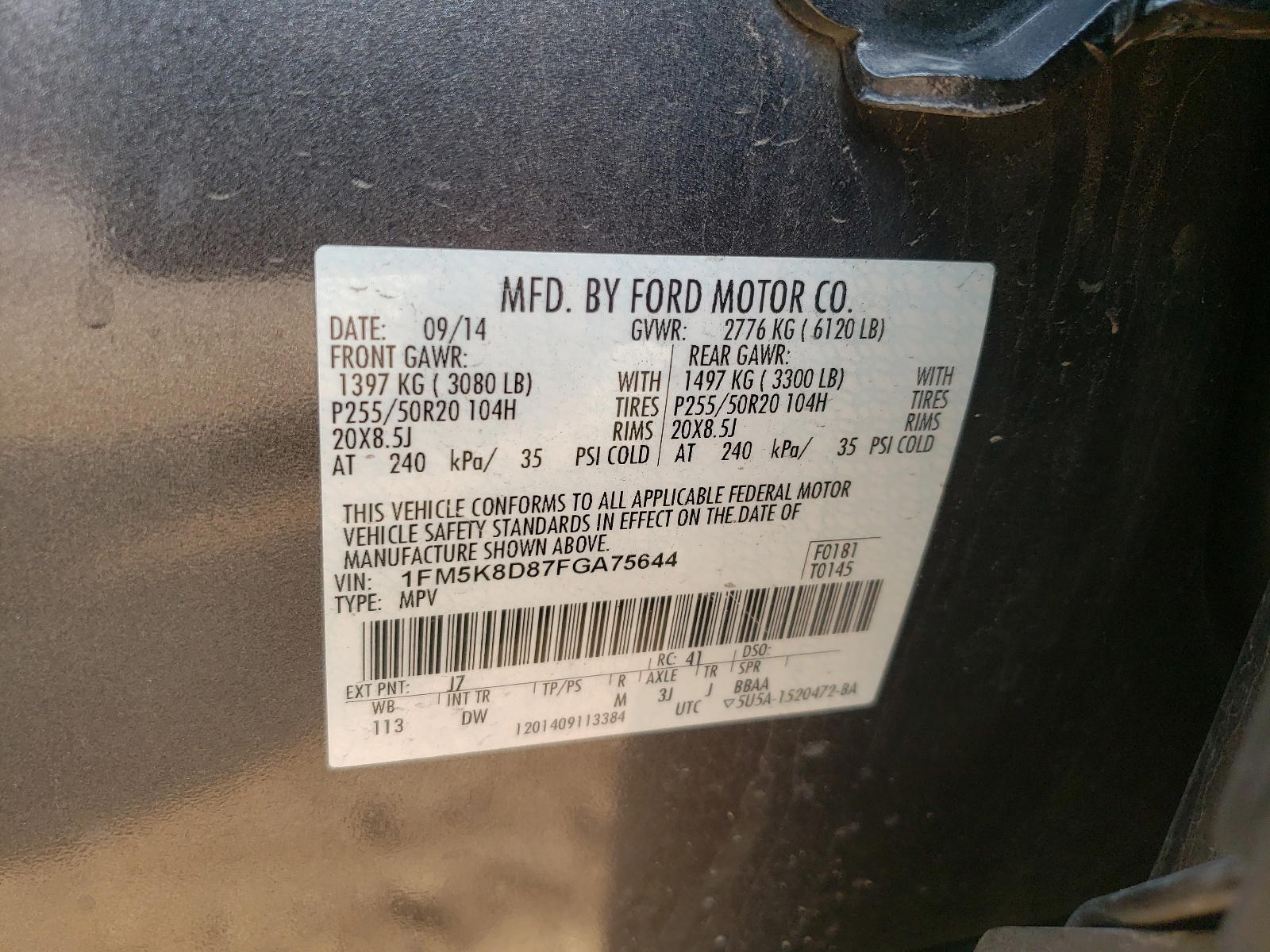 Photo 10 from auction – 2015 FORD EXPLORER X with VIN 1FM5K8D87FGA75644