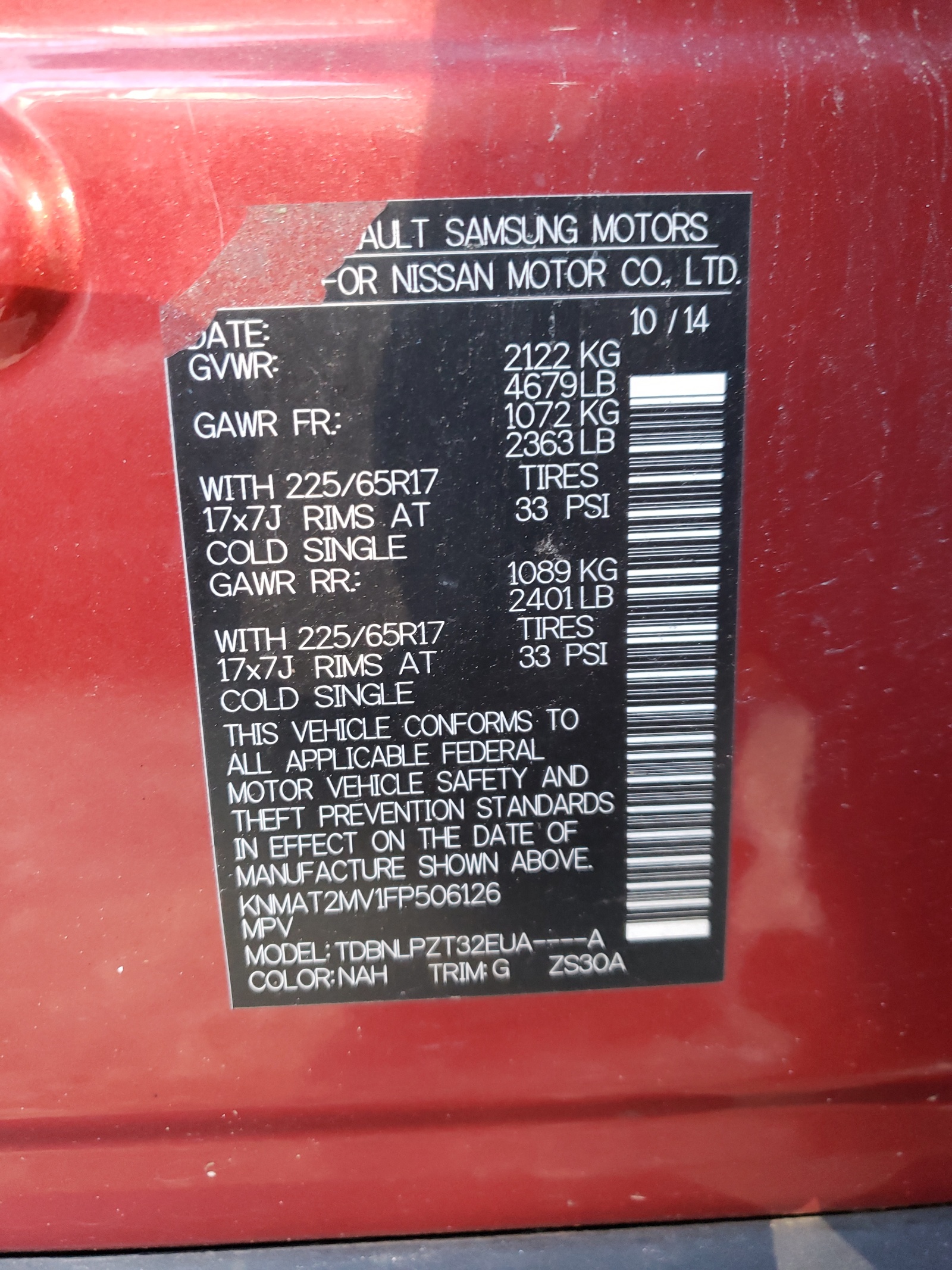 Photo 10 from auction – 2015 NISSAN ROGUE S with VIN KNMAT2MV1FP506126