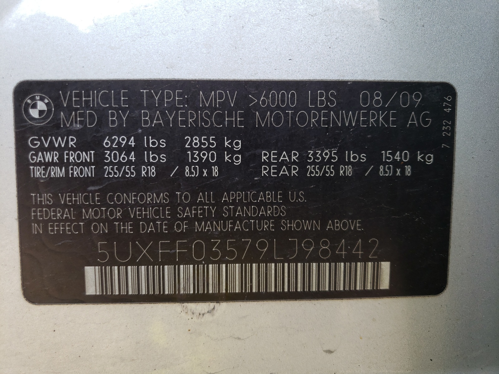 Photo 10 from auction – 2009 BMW X5 XDRIVE3 with VIN 5UXFF03579LJ98442