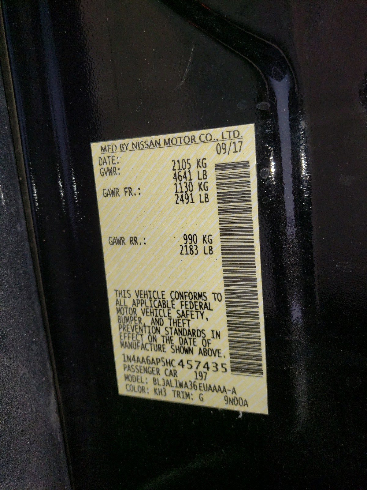 Zdjęcie 10 z aukcji – 2017 NISSAN MAXIMA 3.5 z VIN 1N4AA6AP5HC457435