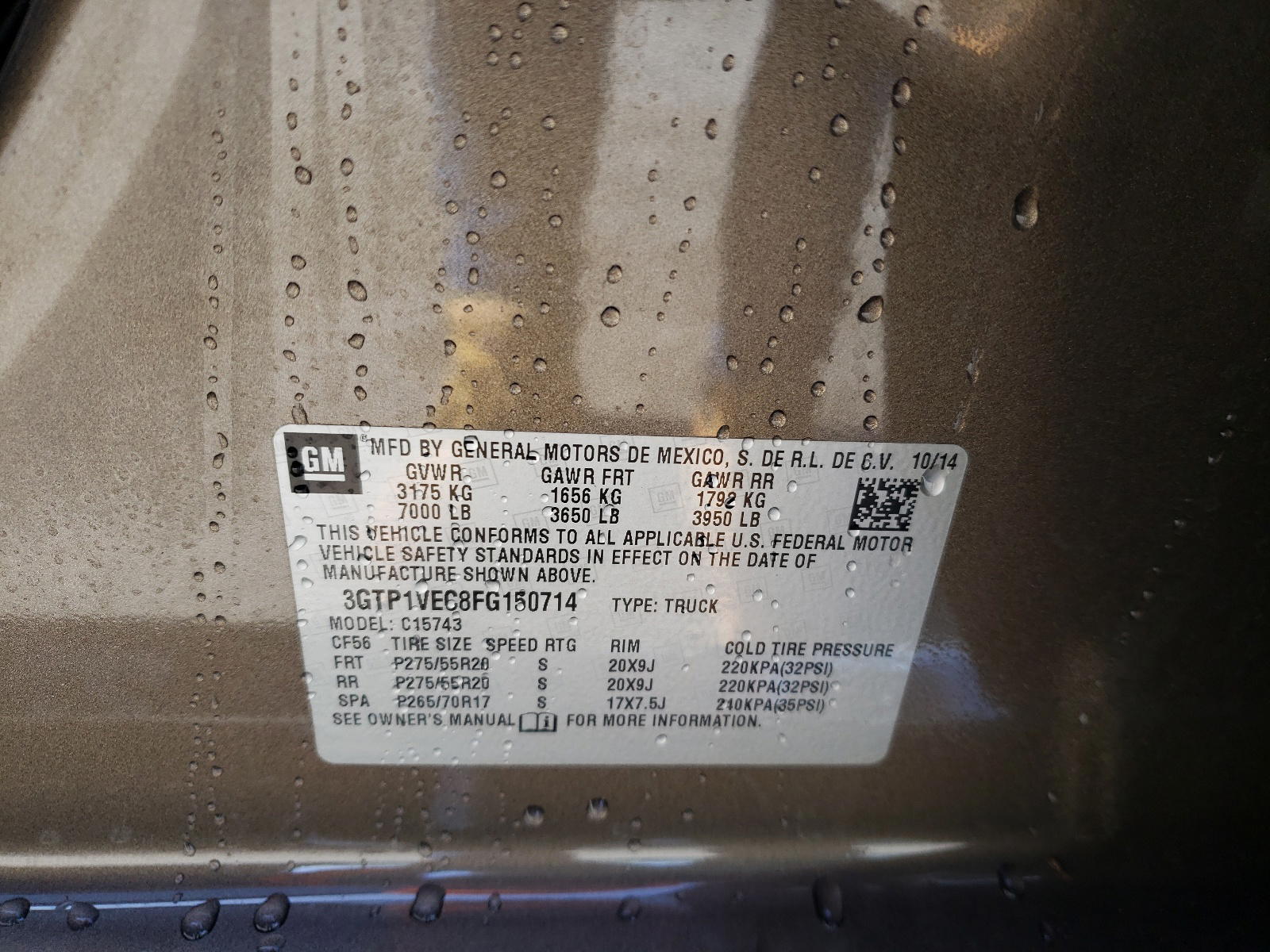 Photo 10 from auction – 2015 GMC SIERRA C15 with VIN 3GTP1VEC8FG150714