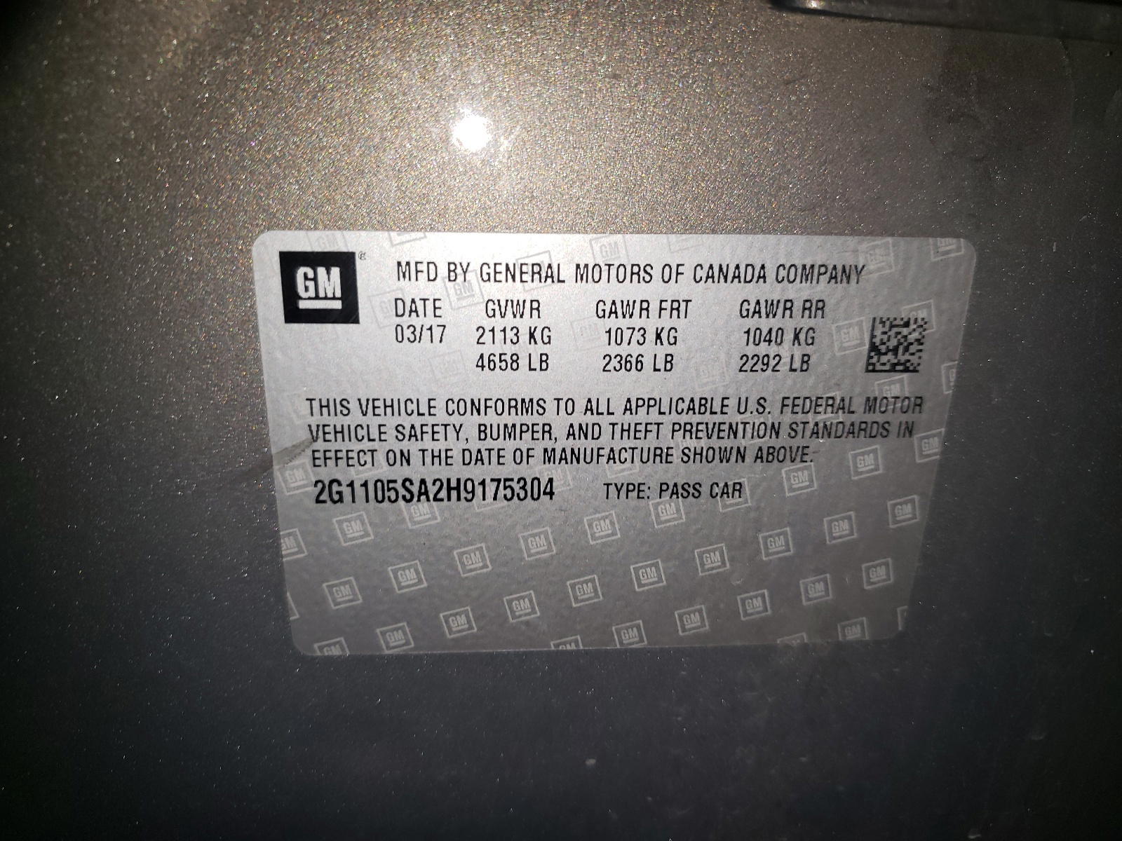 Photo 10 from auction – 2017 CHEVROLET IMPALA LT with VIN 2G1105SA2H9175304