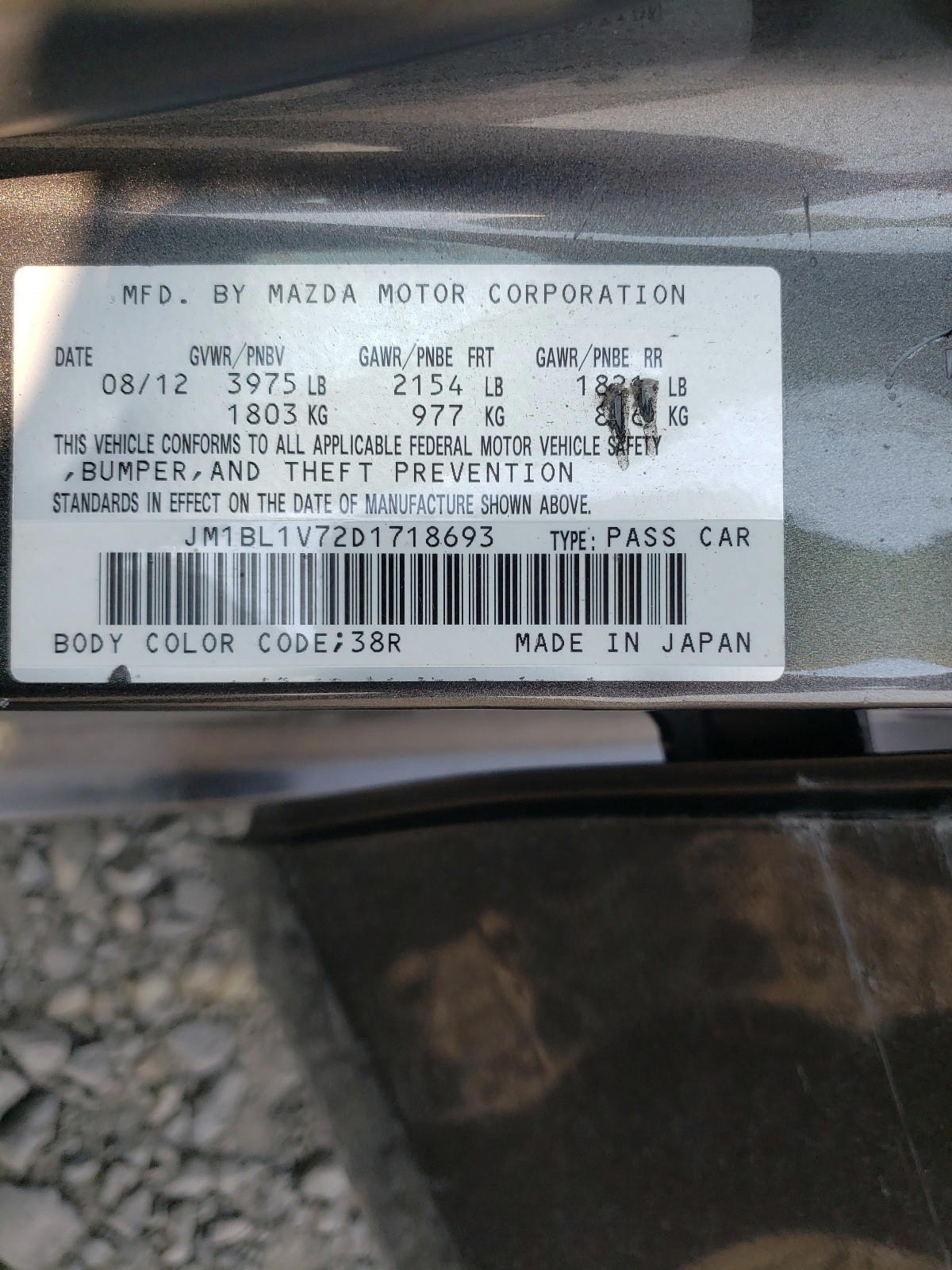 Photo 10 from auction – 2013 MAZDA 3 I with VIN JM1BL1V72D1718693