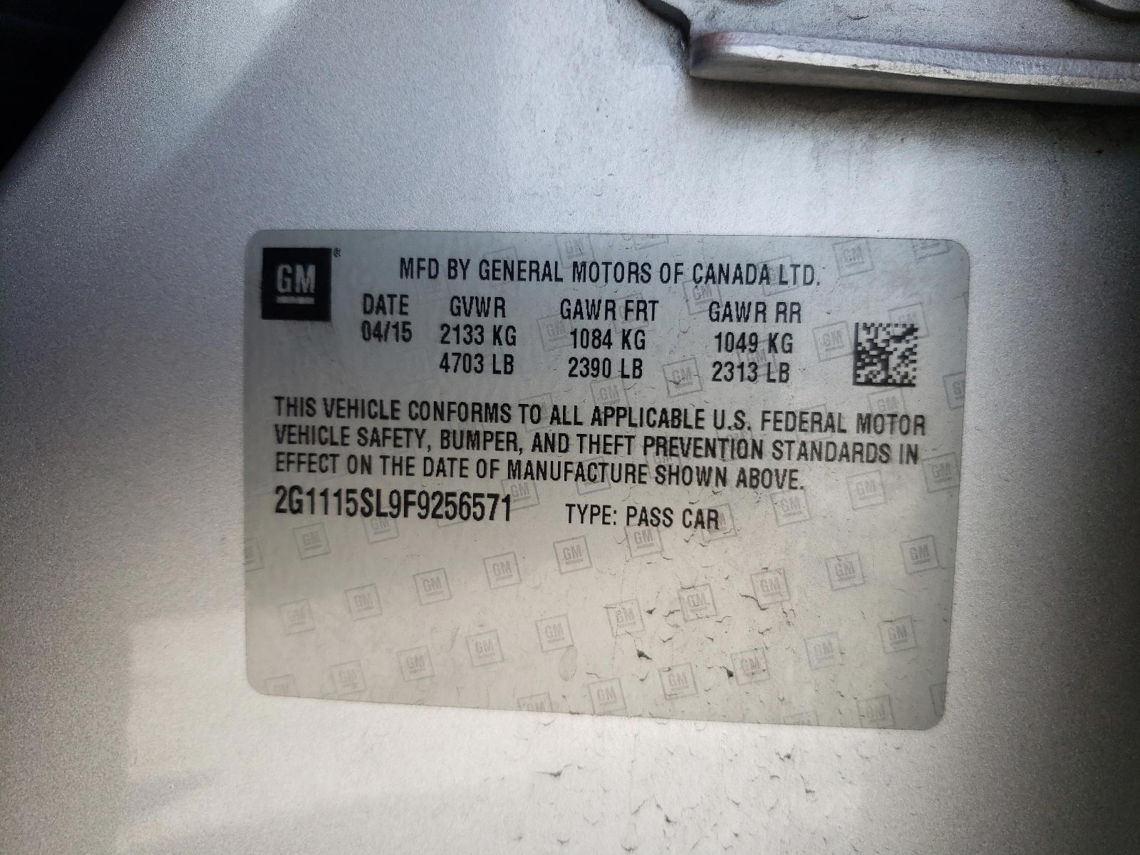 Photo 10 from auction – 2015 CHEVROLET IMPALA LT with VIN 2G1115SL9F9256571