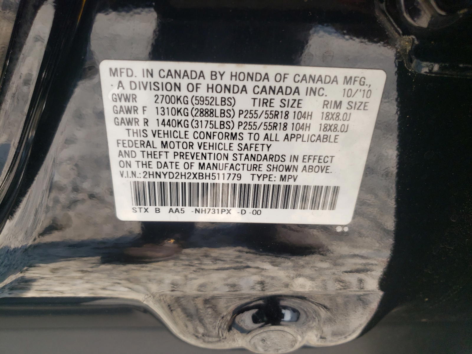 Photo 10 from auction – 2011 ACURA MDX with VIN 2HNYD2H2XBH511779