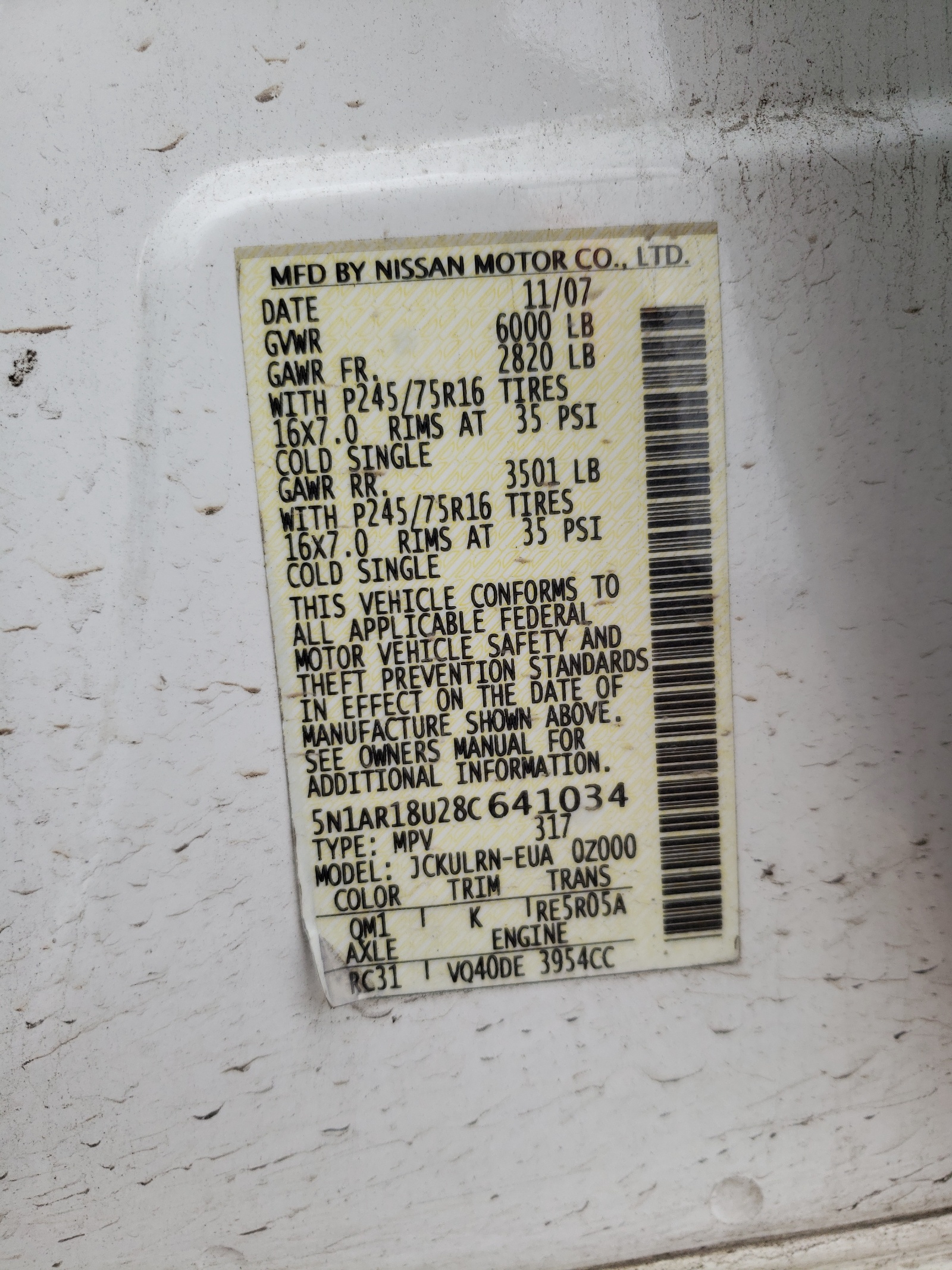 Photo 10 from auction – 2008 NISSAN PATHFINDER with VIN 5N1AR18U28C641034