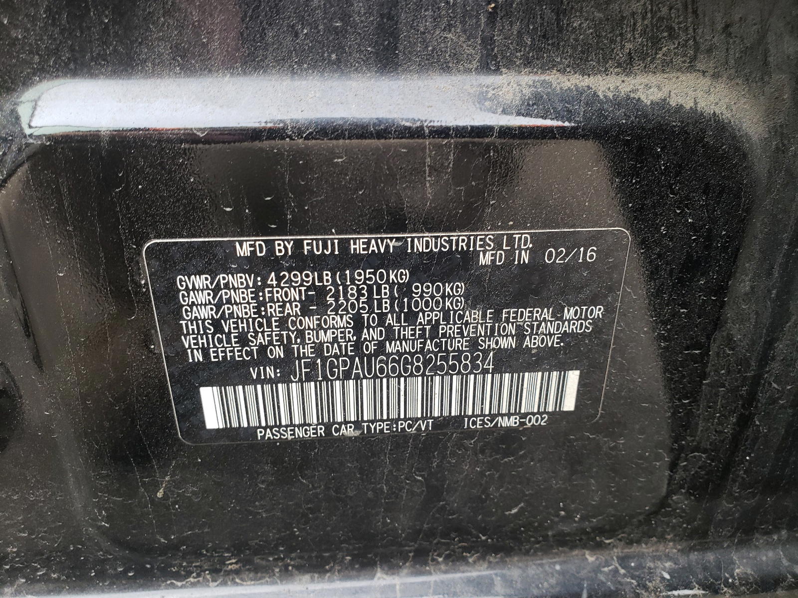 Photo 10 from auction – 2016 SUBARU IMPREZA SP with VIN JF1GPAU66G8255834