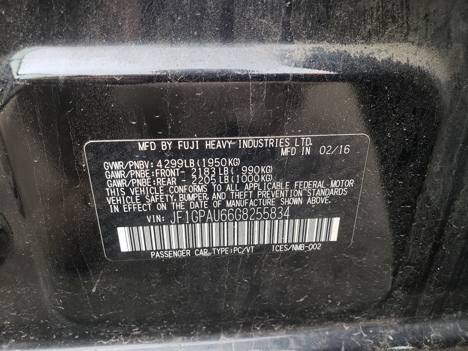 Zdjęcie 10 z aukcji – 2016 SUBARU IMPREZA SP z VIN JF1GPAU66G8255834