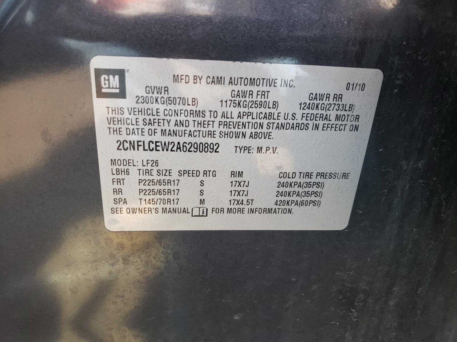 Photo 10 from auction – 2010 CHEVROLET 1500 E/C E with VIN 2CNFLCEW2A6290892