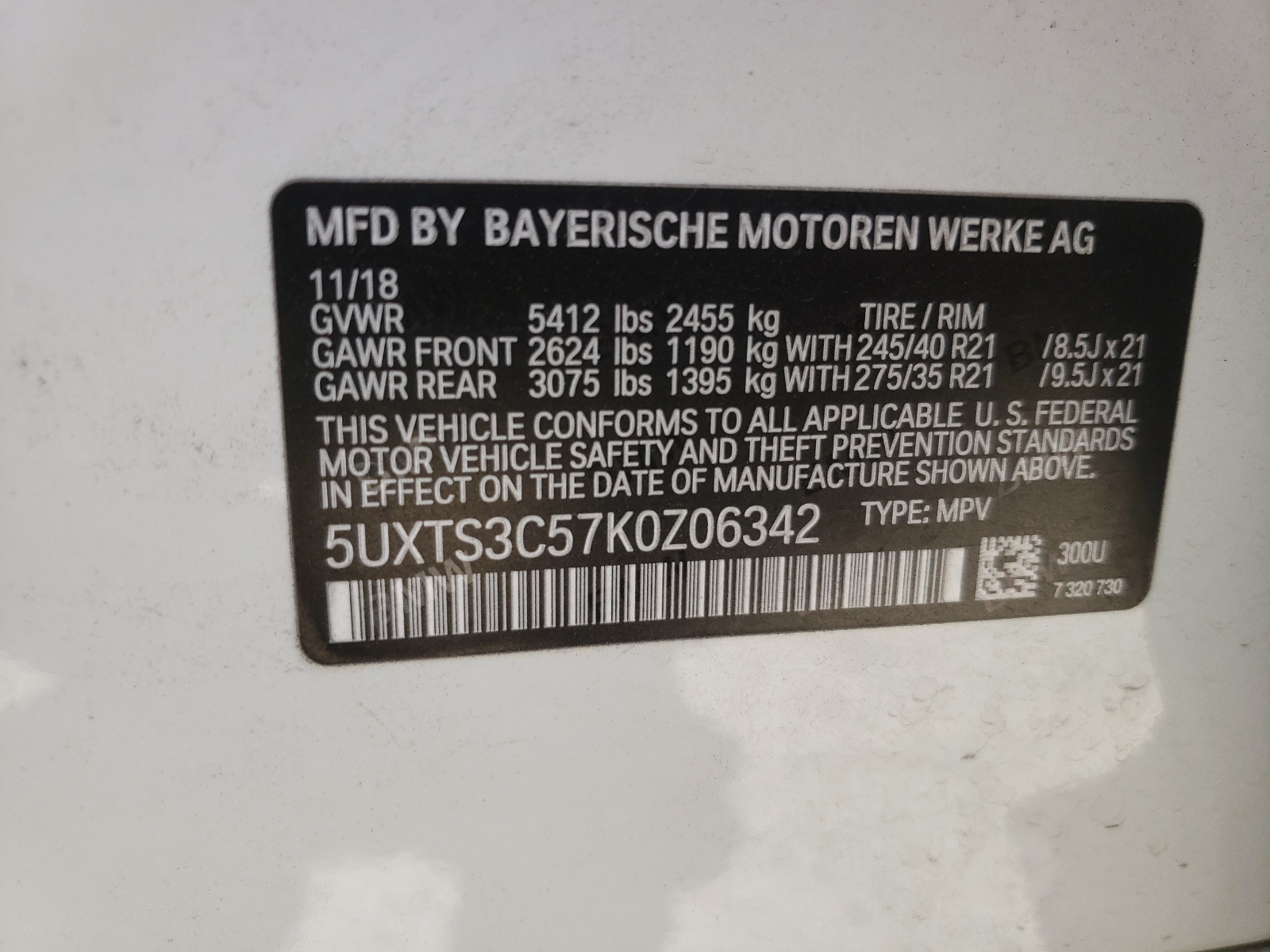 Photo 10 from auction – 2019 BMW X3 XDRIVEM with VIN 5UXTS3C57K0Z06342