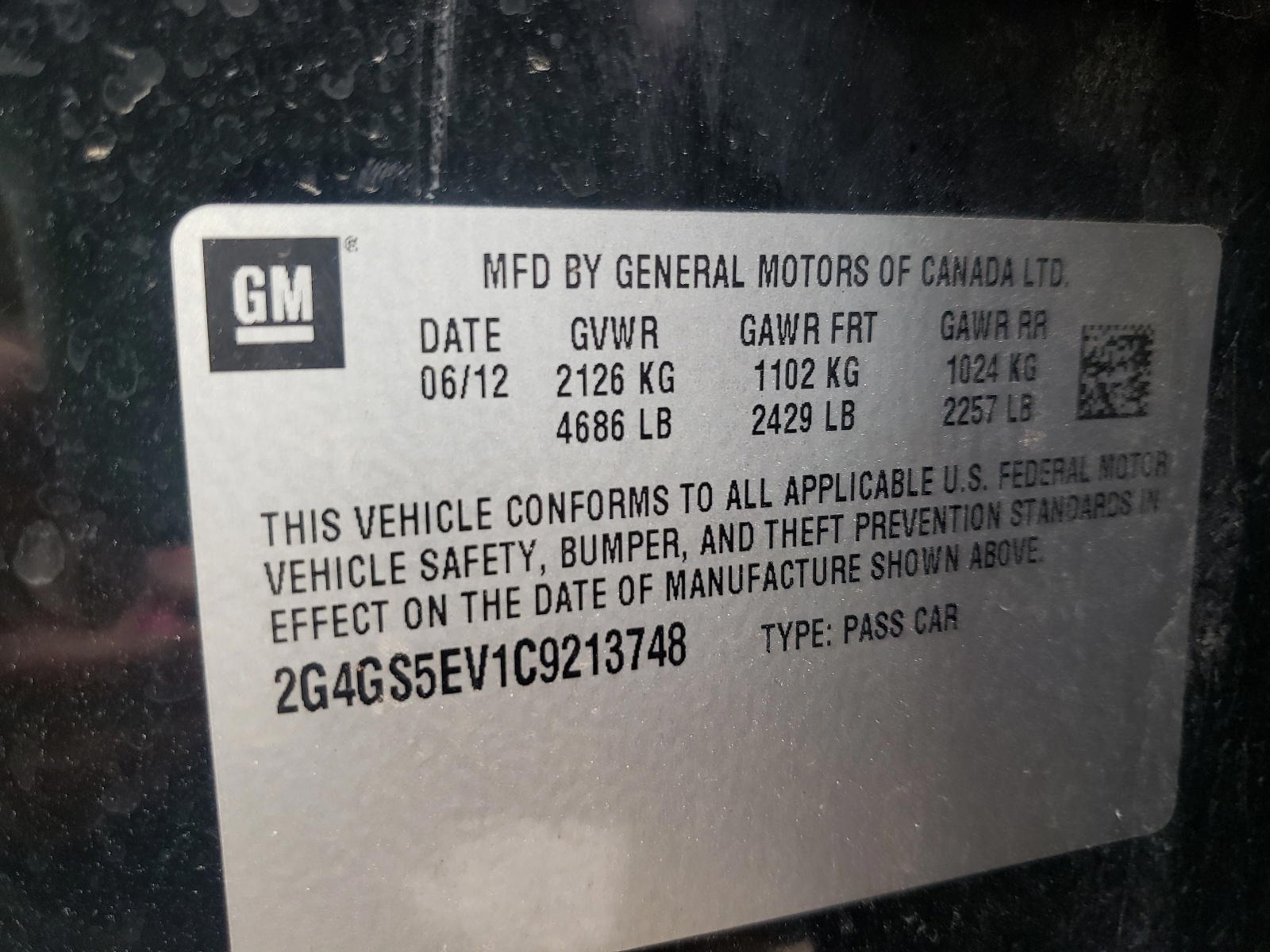 Photo 10 from auction – 2012 BUICK REGAL PREM with VIN 2G4GS5EV1C9213748