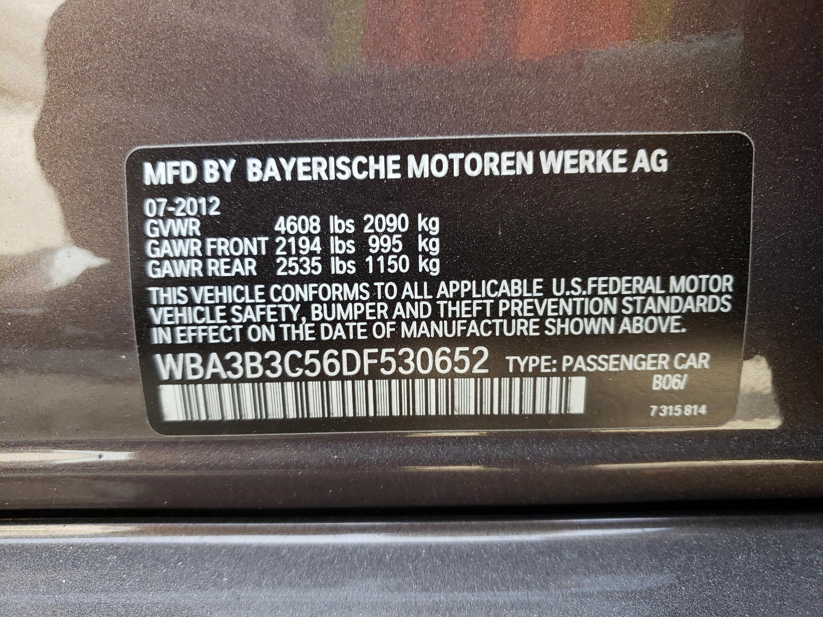 Photo 10 from auction – 2013 BMW 328 XI with VIN WBA3B3C56DF530652