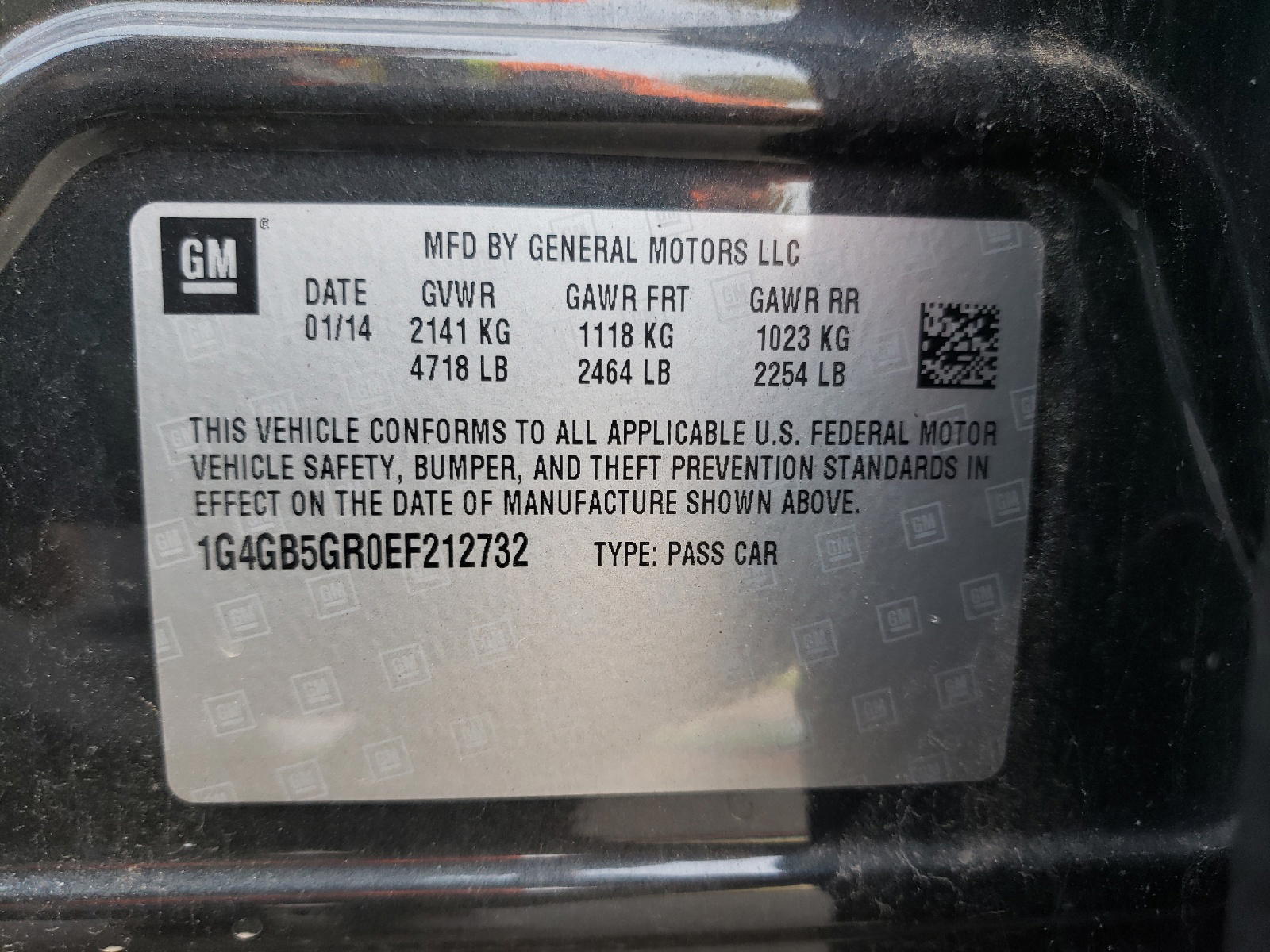 Photo 10 from auction – 2014 BUICK LACROSSE with VIN 1G4GB5GR0EF212732