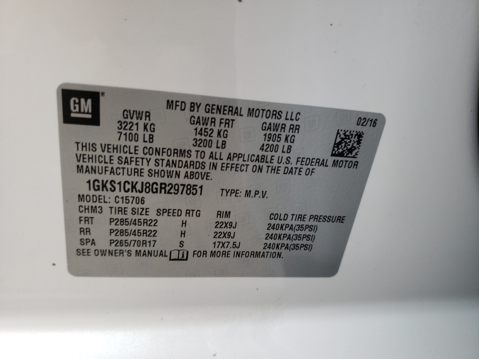 Photo 10 from auction – 2016 GMC YUKON DENA with VIN 1GKS1CKJ8GR297851