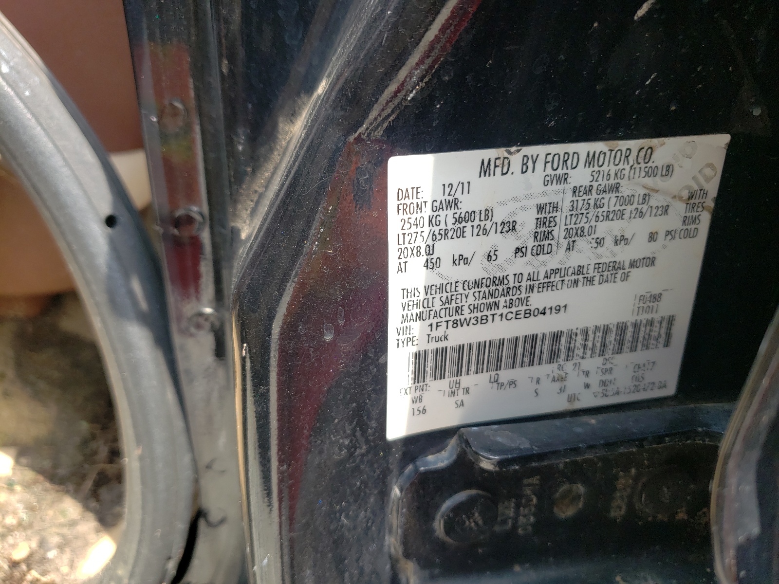 Photo 10 from auction – 2012 FORD F350 SUPER with VIN 1FT8W3BT1CEB04191