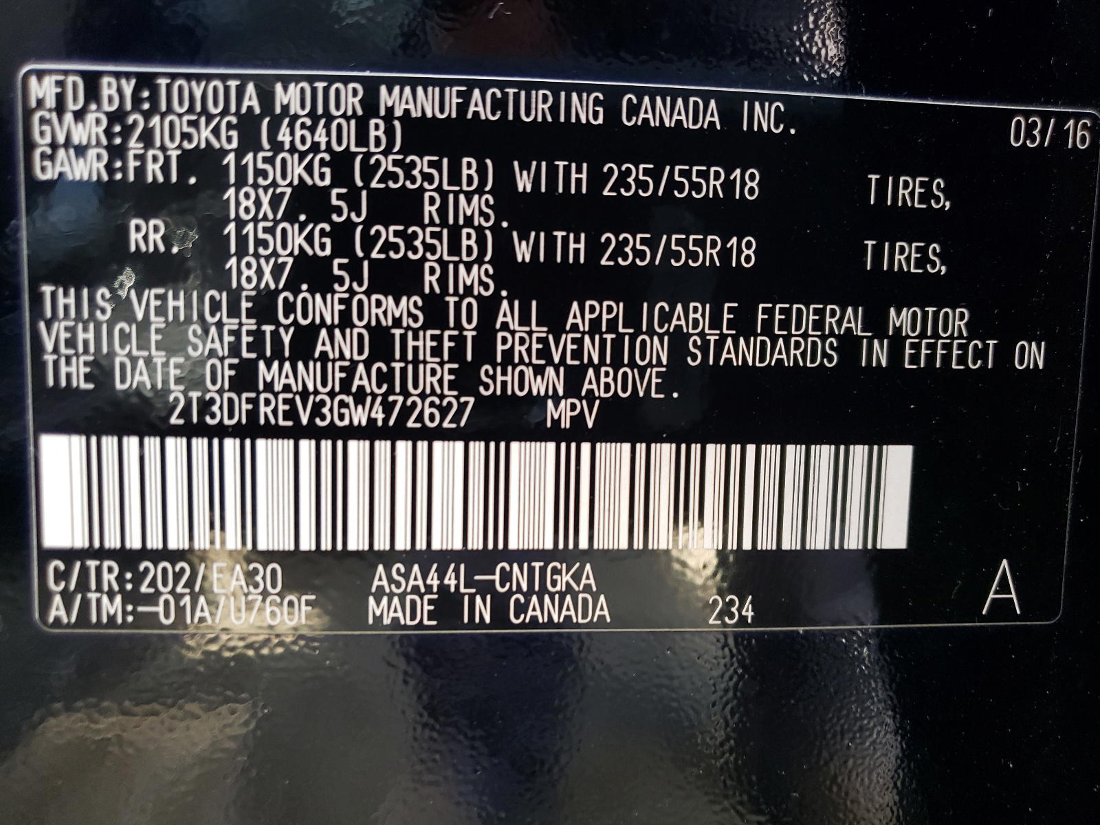 Photo 10 from auction – 2016 TOYOTA RAV4 LIMIT with VIN 2T3DFREV3GW472627
