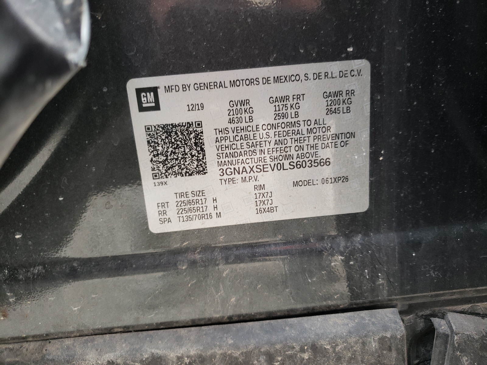 Photo 11 from auction – 2020 CHEVROLET EQUINOX LS with VIN 3GNAXSEV0LS603566