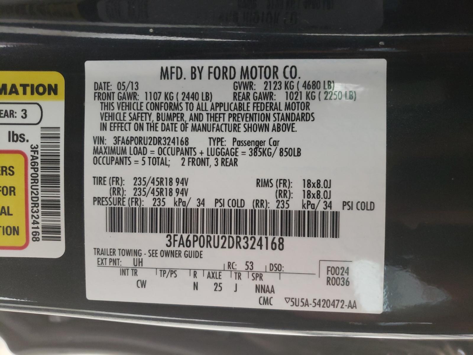Photo 10 from auction – 2013 FORD FUSION TIT with VIN 3FA6P0RU2DR324168