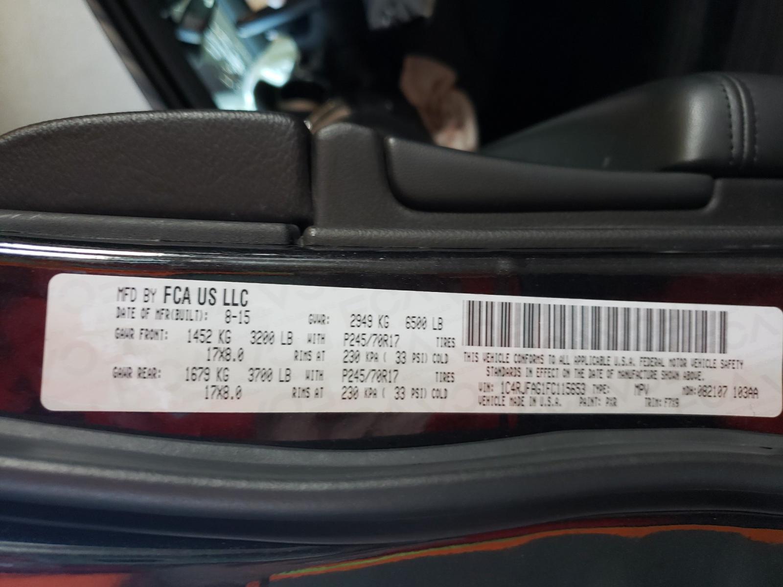 Photo 10 from auction – 2015 JEEP GRAND CHER with VIN 1C4RJFAG1FC115653